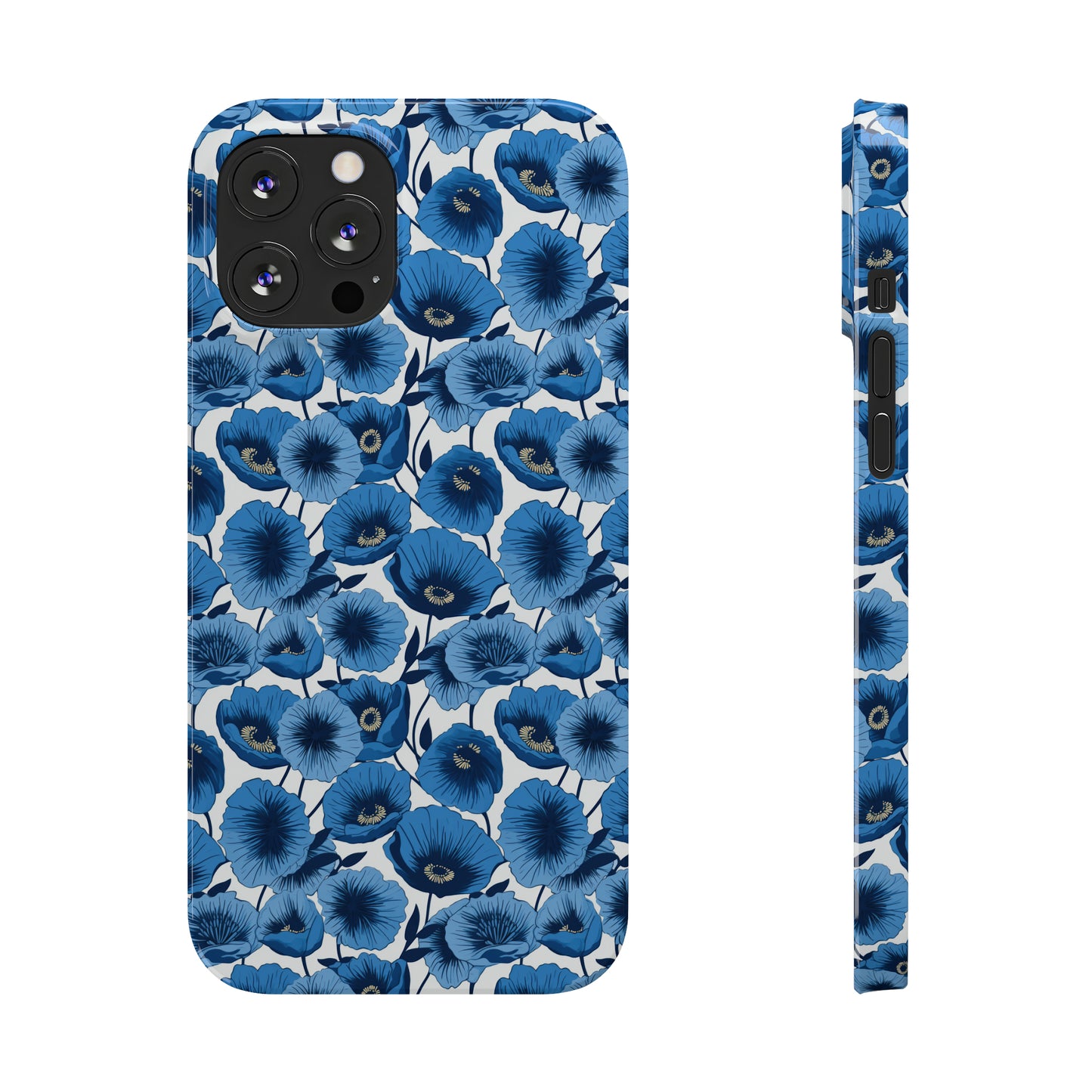 Vivid Blooms Bright Blue Poppies Design Iphone 15-12 Slim Phone Case