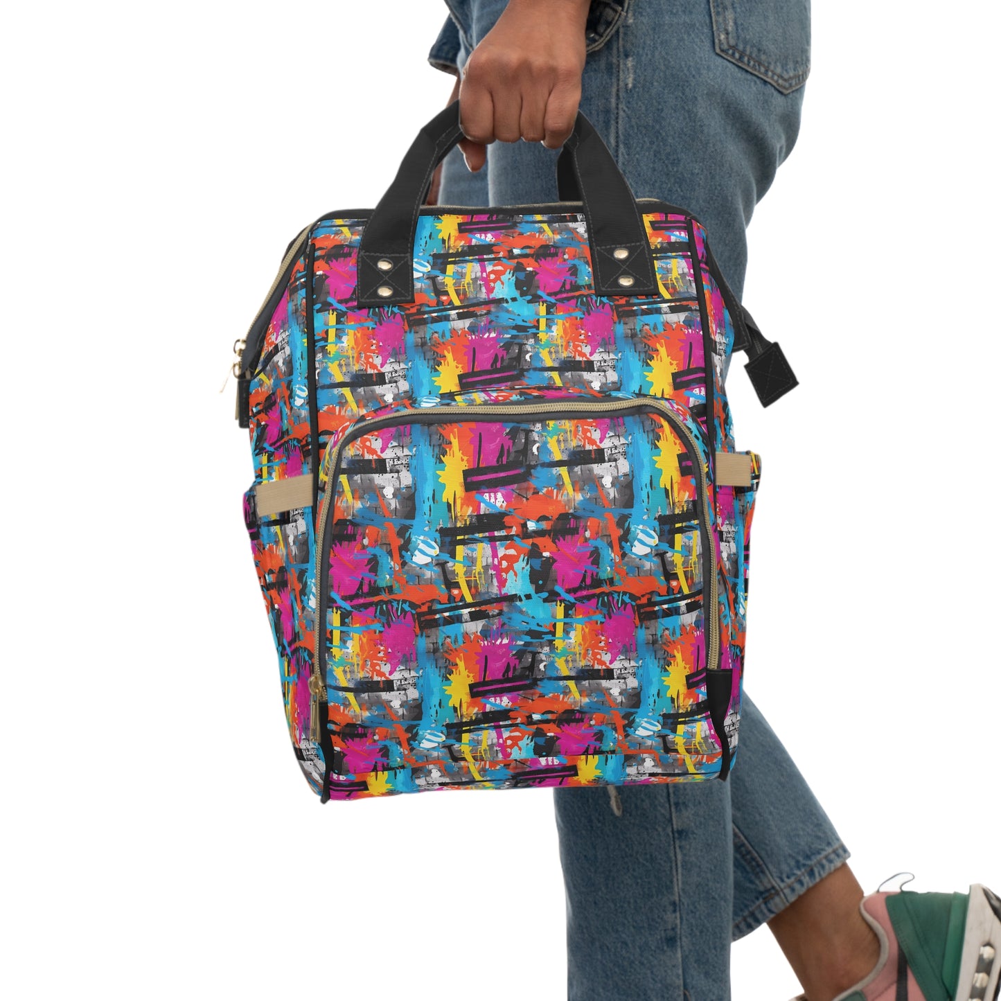 Vibrant Vandalism: Rainbow Graffiti Artistry Multifunctional Diaper Backpack