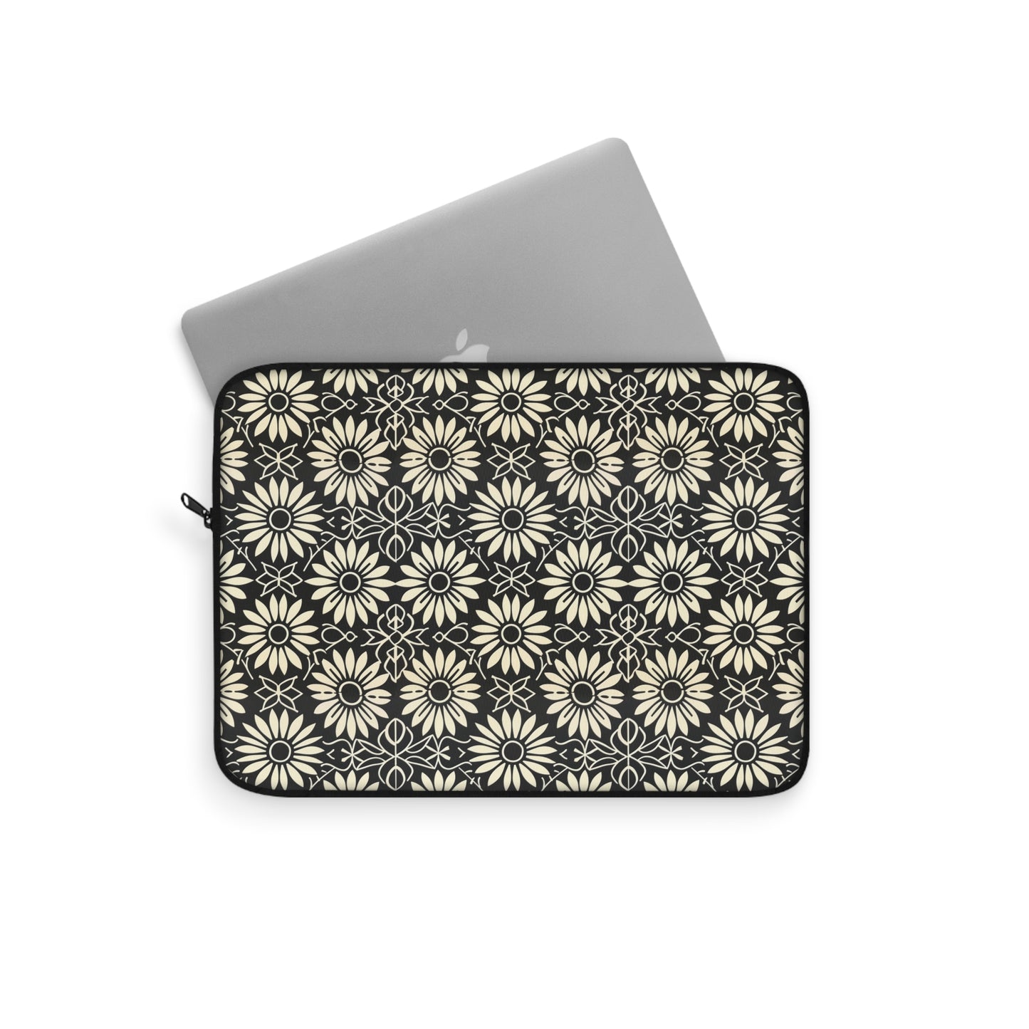 Classic Daisy Black and Off White Elegance Laptop or Ipad Protective Sleeve 3 Sizes Available