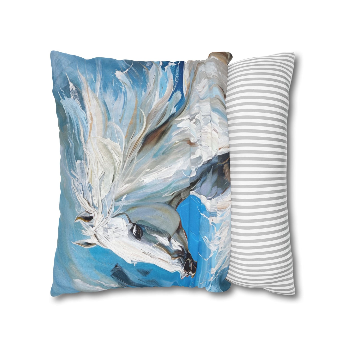 Majestic White Stallion Galloping Along the Oceans Edge Spun Polyester Square Pillowcase 4 Sizes