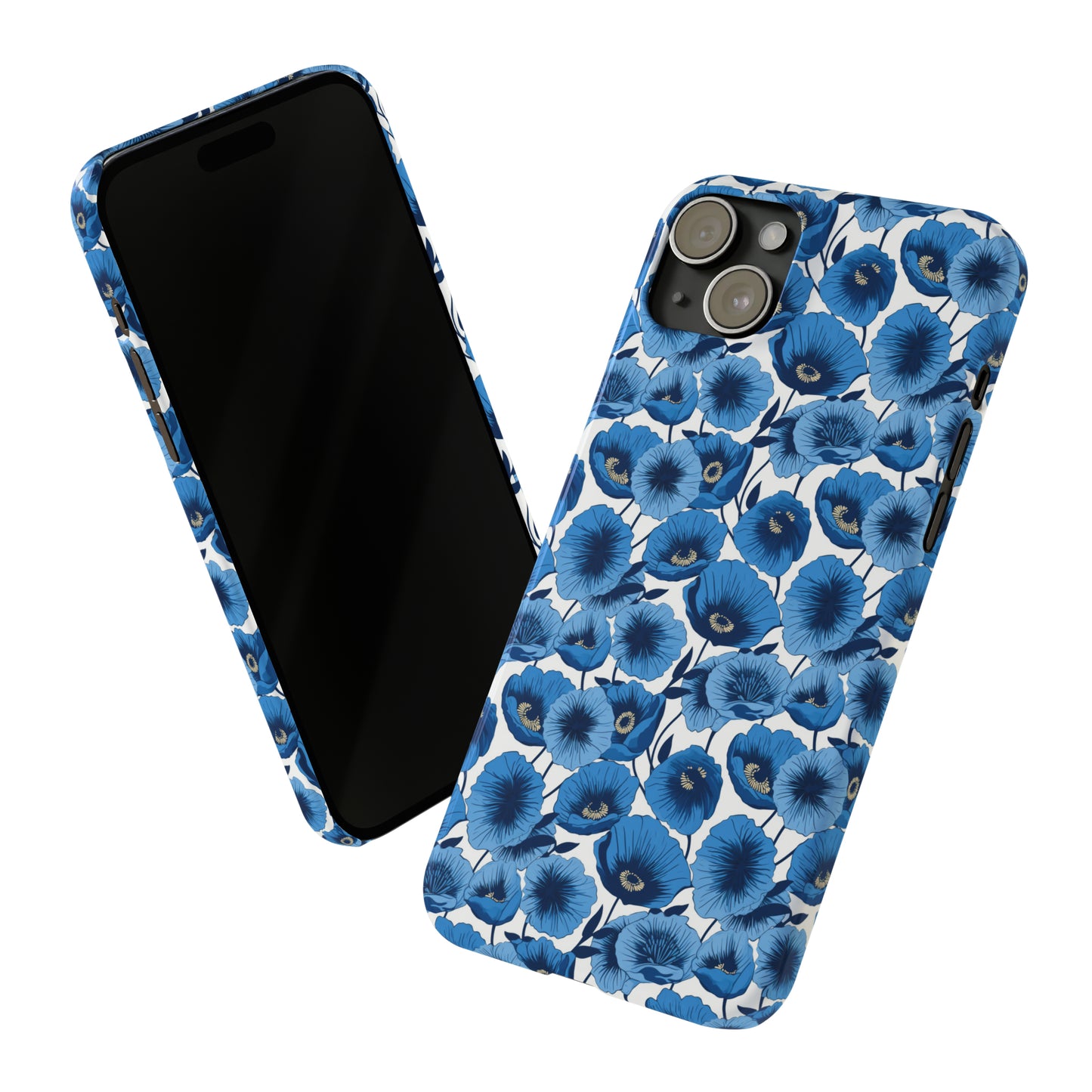 Vivid Blooms Bright Blue Poppies Design Iphone 15-12 Slim Phone Case