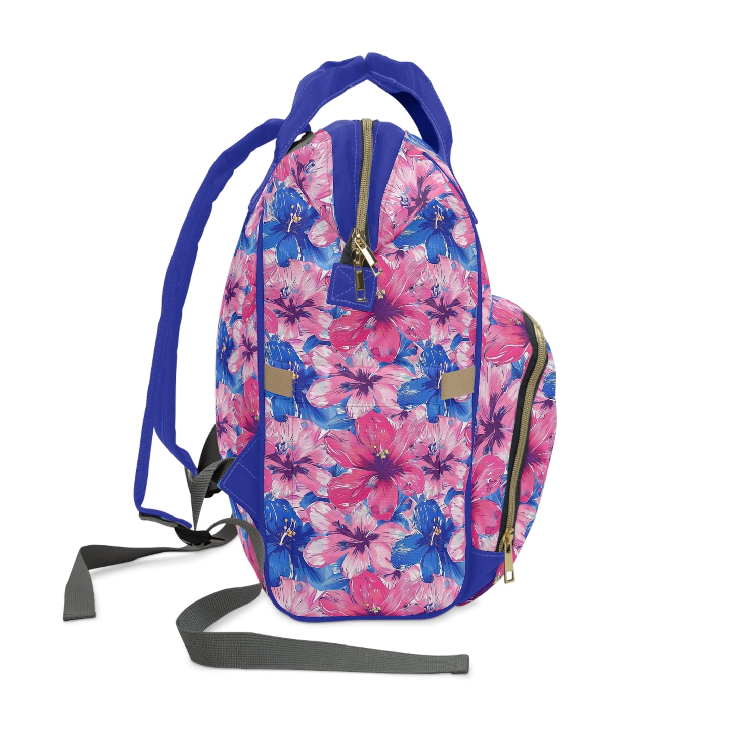 Blooming Bliss: Large Pink and Blue Blossoms in Full Bloom Multifunctional Diaper Backpack