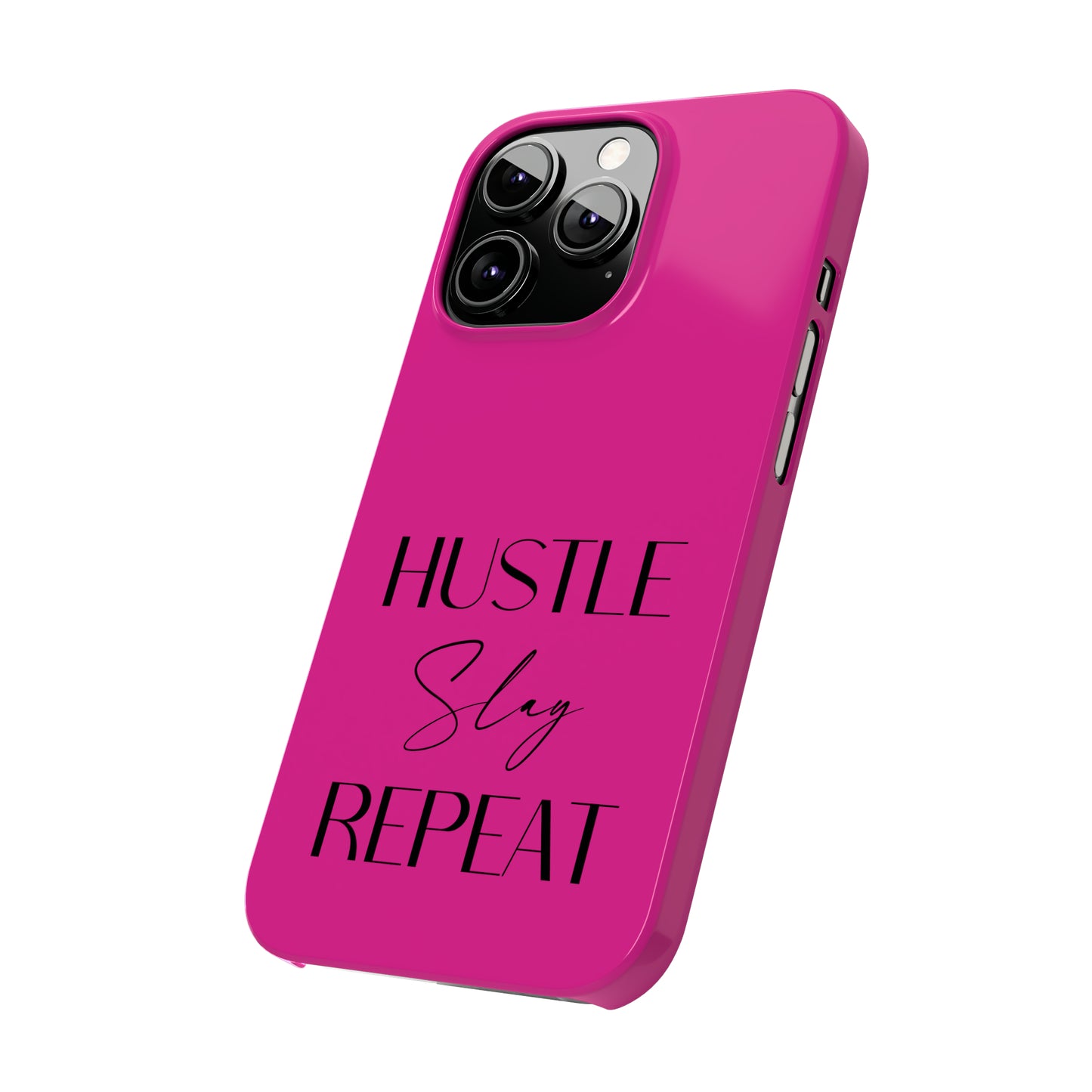 Pink & Black - Hustle Slay Repeat Iphone 15-12 Slim Phone Case