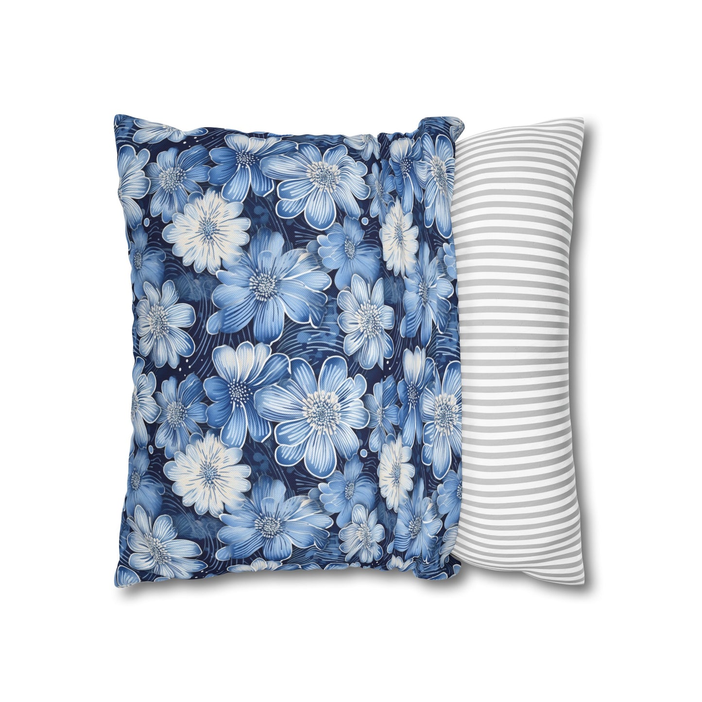 Watercolor Blossom in Blue and White Spun Polyester Square Pillowcase 4 Sizes