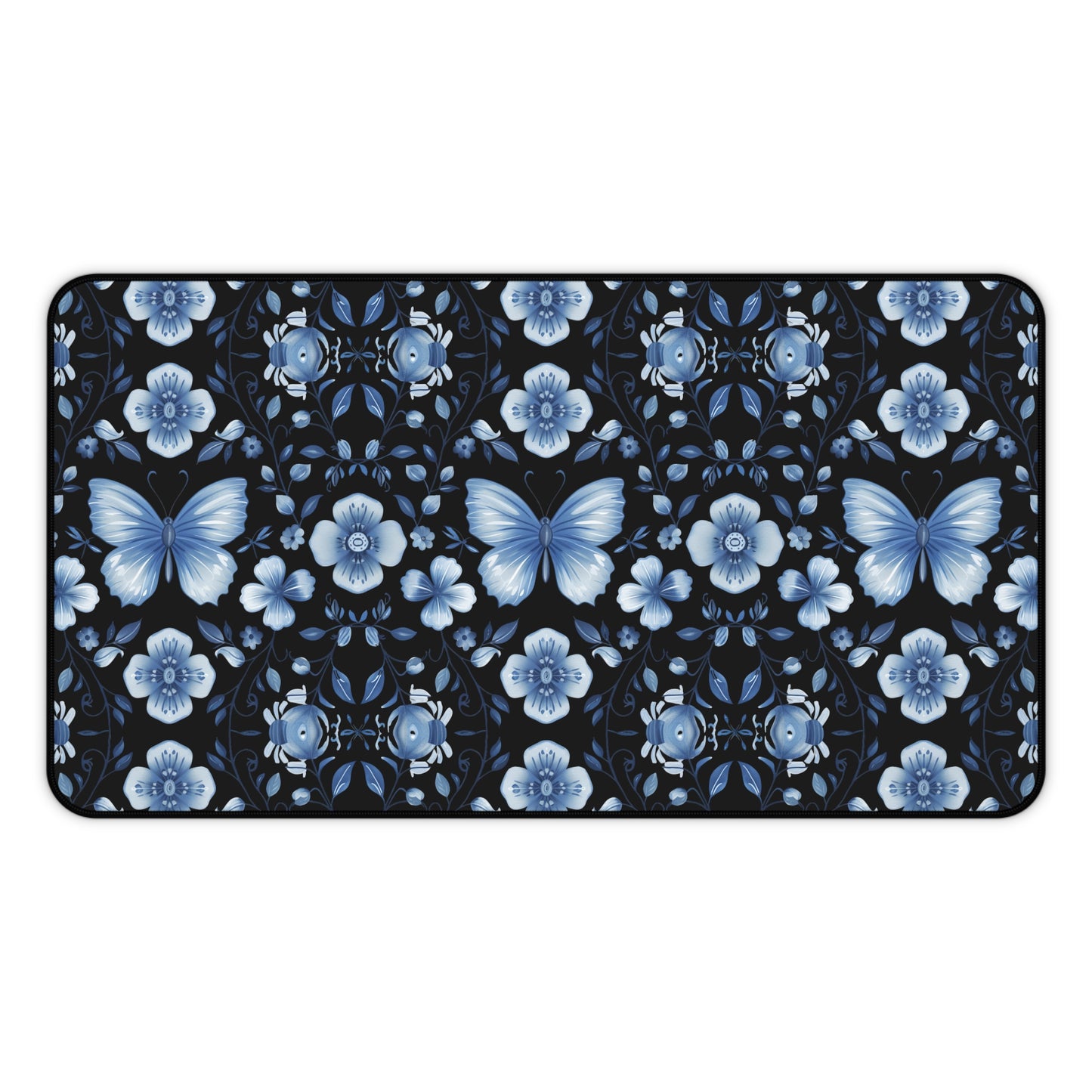 Enchanted Blue Butterflies and Blooms on Black Extended Gaming Mouse Pad  Desk Mat  - 3 Sizes