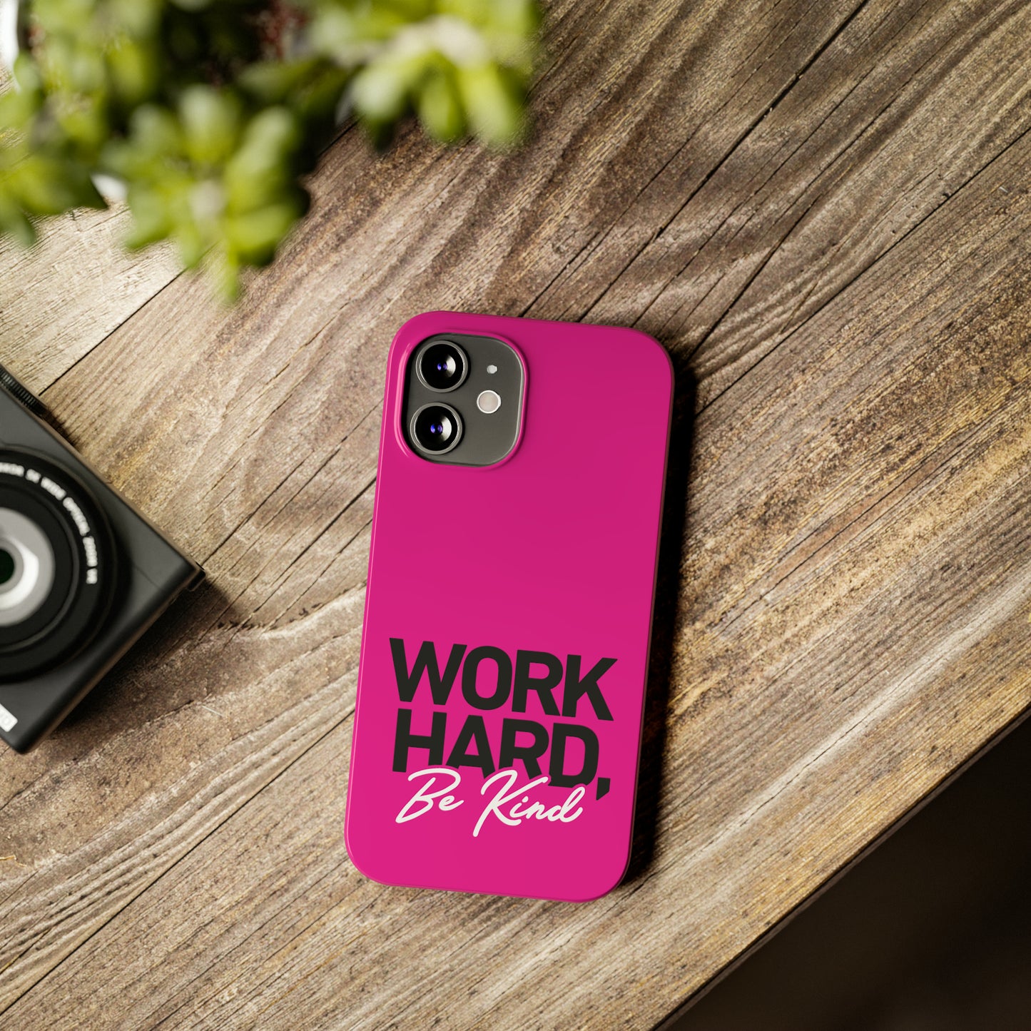 Pink - Work Hard Be Kind Iphone 15-12 Slim Phone Case