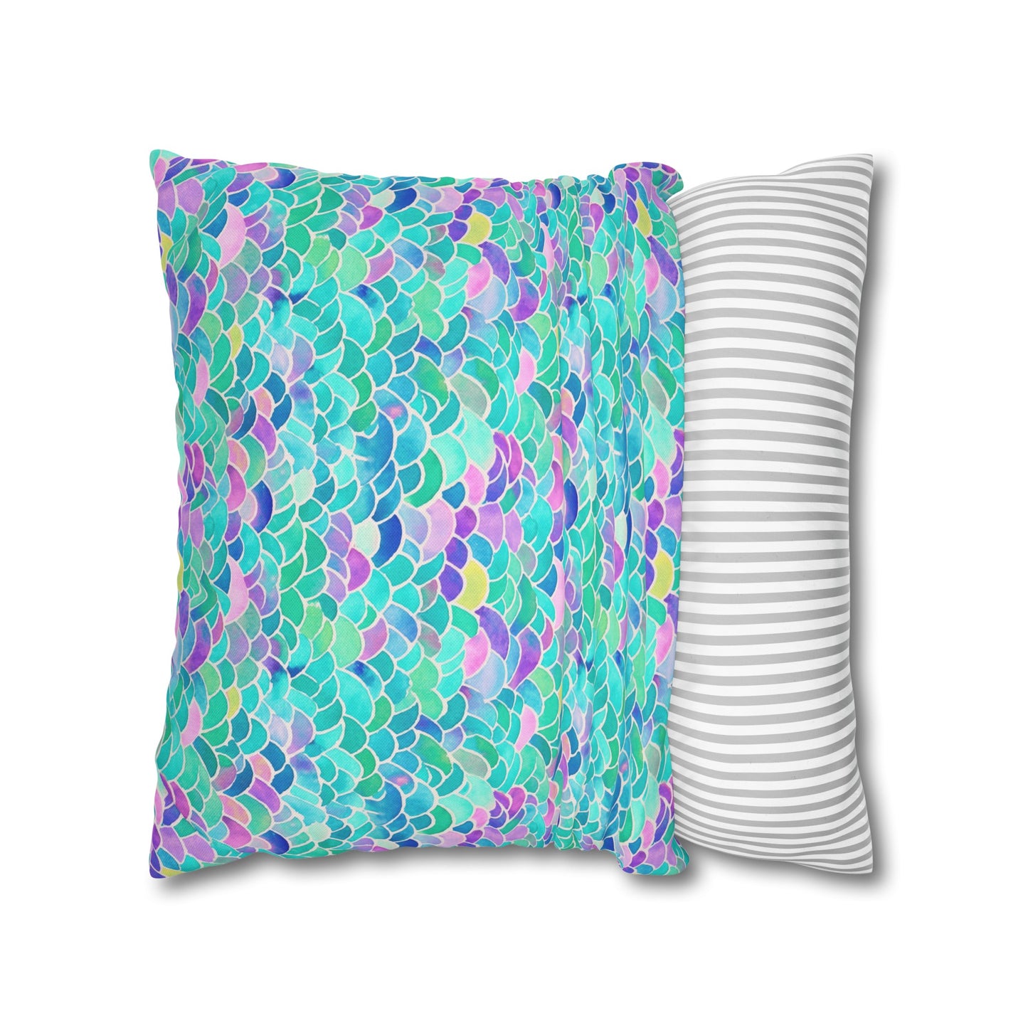 Pastel Seas: Mermaid Tail in Enchanting Pastel Hues Spun Polyester Square Pillowcase 4 Sizes