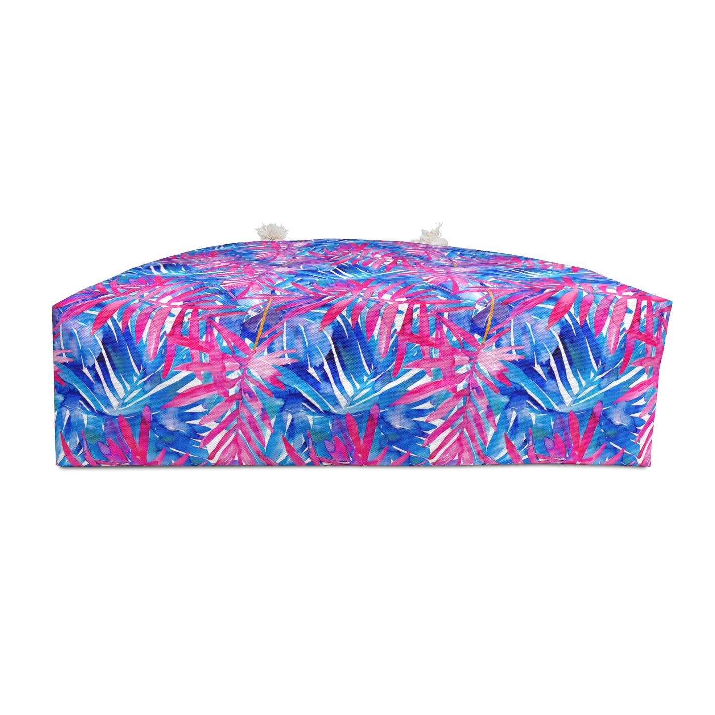 Tropical Harmony Blue and Dark Pink Palm Tree Leaves Oversized Weekender Bag