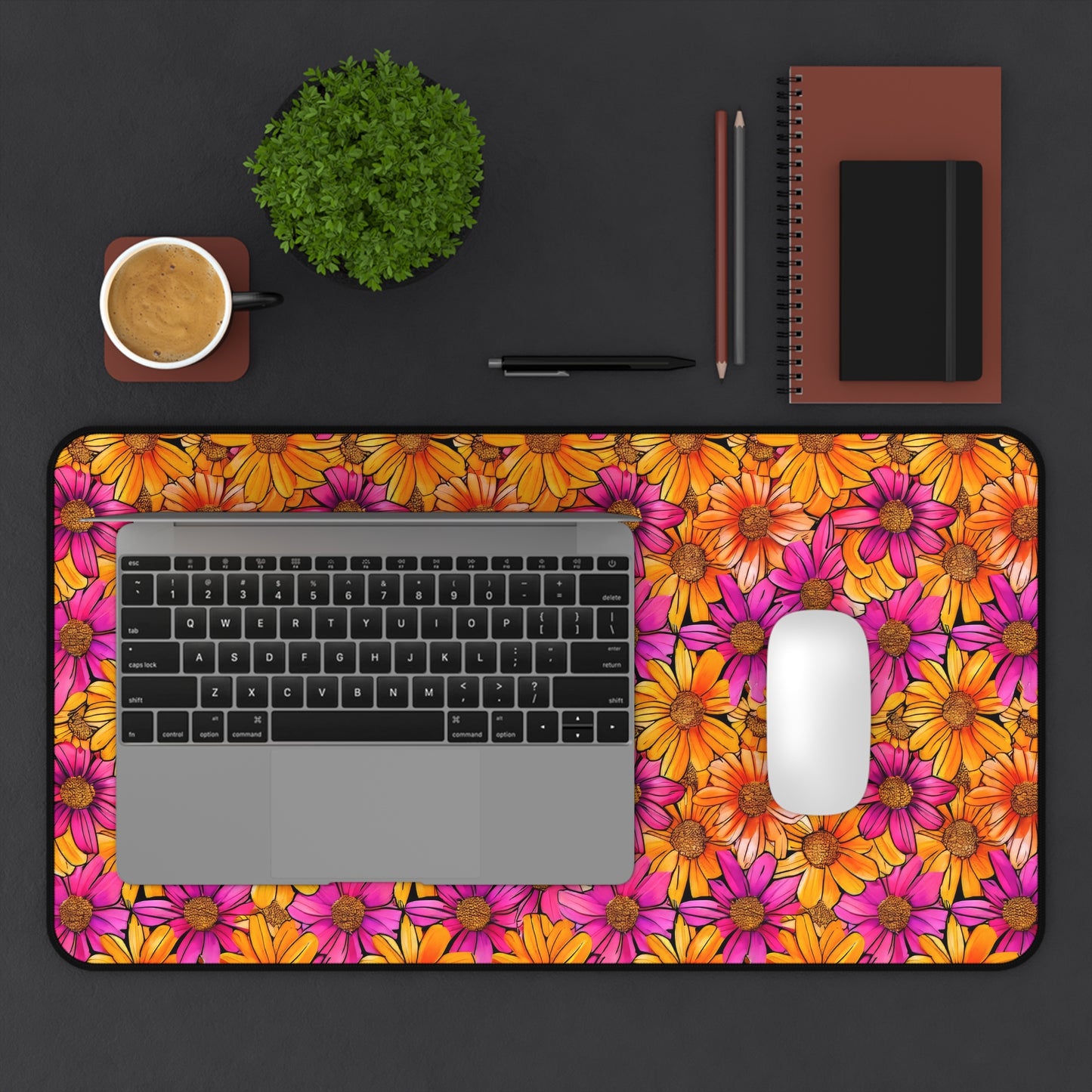 Vibrant Daisy Delight with Bold Orange and Pink Flowers Extended Gaming Mouse Pad  Desk Mat  - 3 Sizes