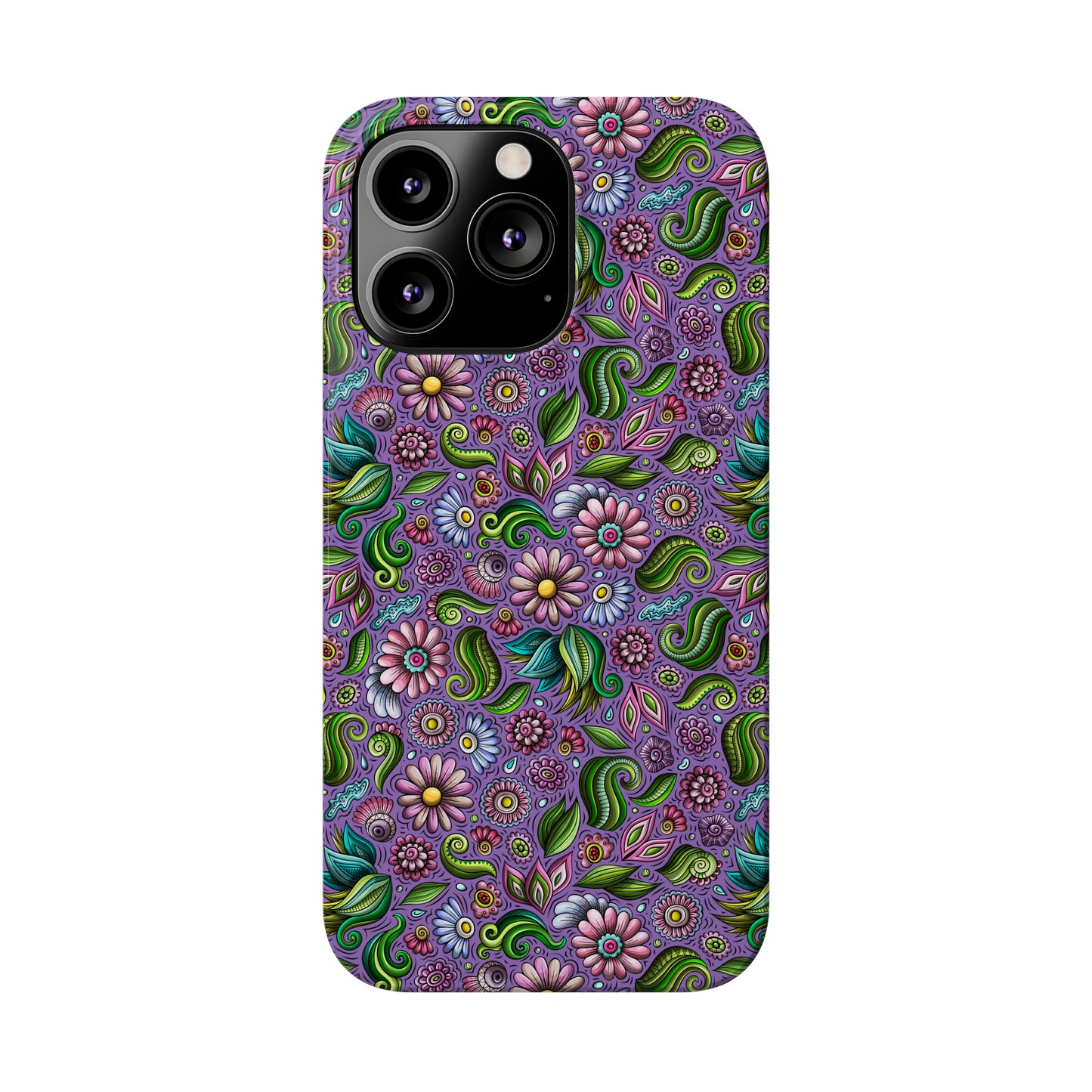 Purple & Pink Daisy Floral Print Light Purple Background Iphone 15-12 Slim Phone Case