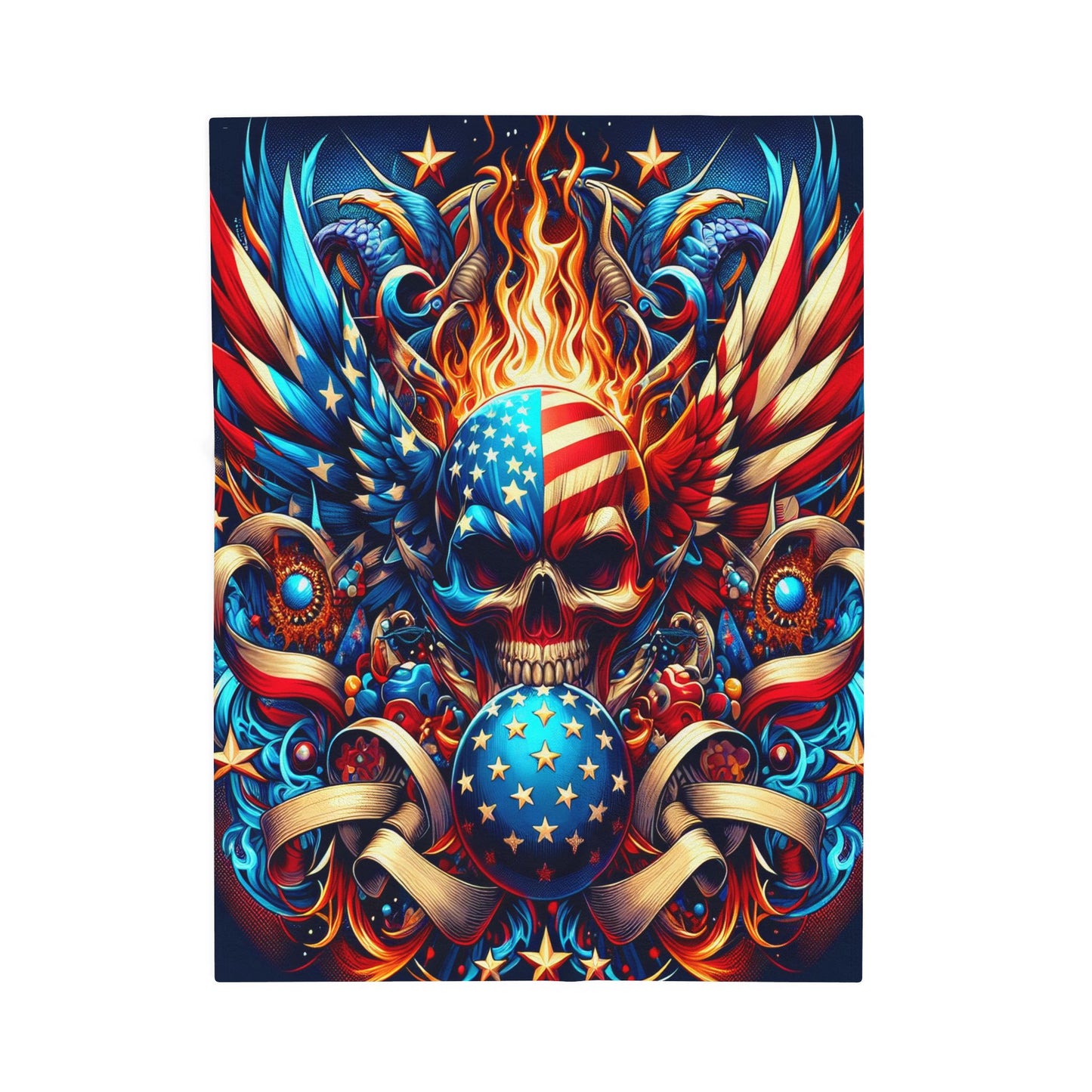 Patriotic American Flag Skull Patriot Velveteen Plush Blanket 3 Sizes