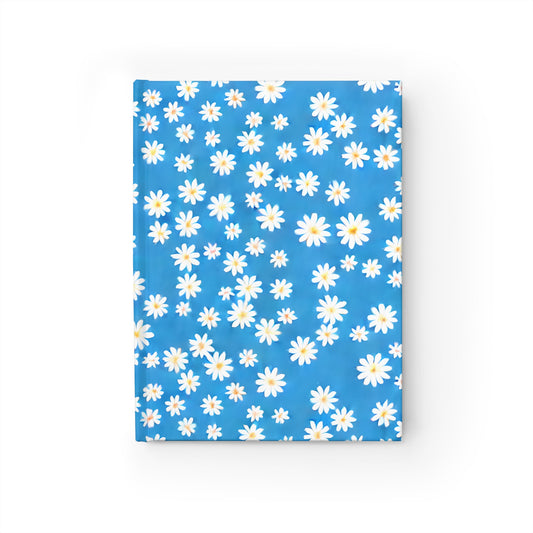 Skys Whisper: Tiny White Daisies on a Serene Blue Hardcover Ruled Line Journal