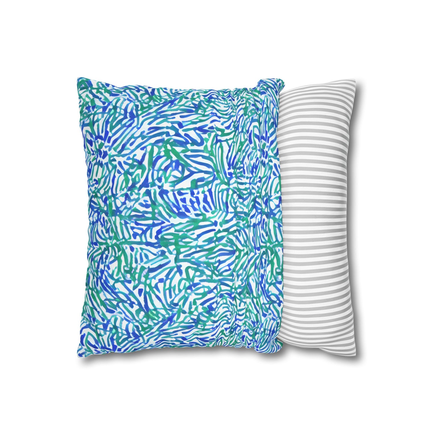 Tropical Fusion: Abstract Palm Leaves in Lime Green and Blue Hues  Spun Polyester Square Pillowcase 4 Sizes