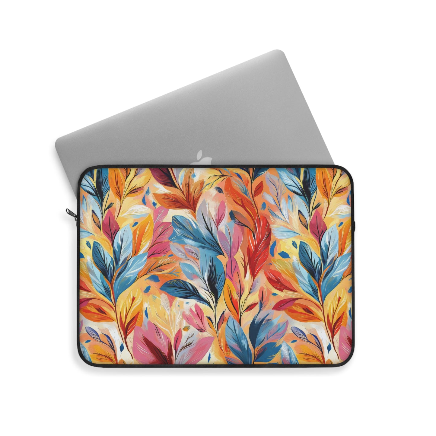 Vibrant Autumn Feathers in Hues of Orange, Yellow, Blue, and Pink on a Textured Background Laptop or Ipad Protective Sleeve 3 Sizes Available