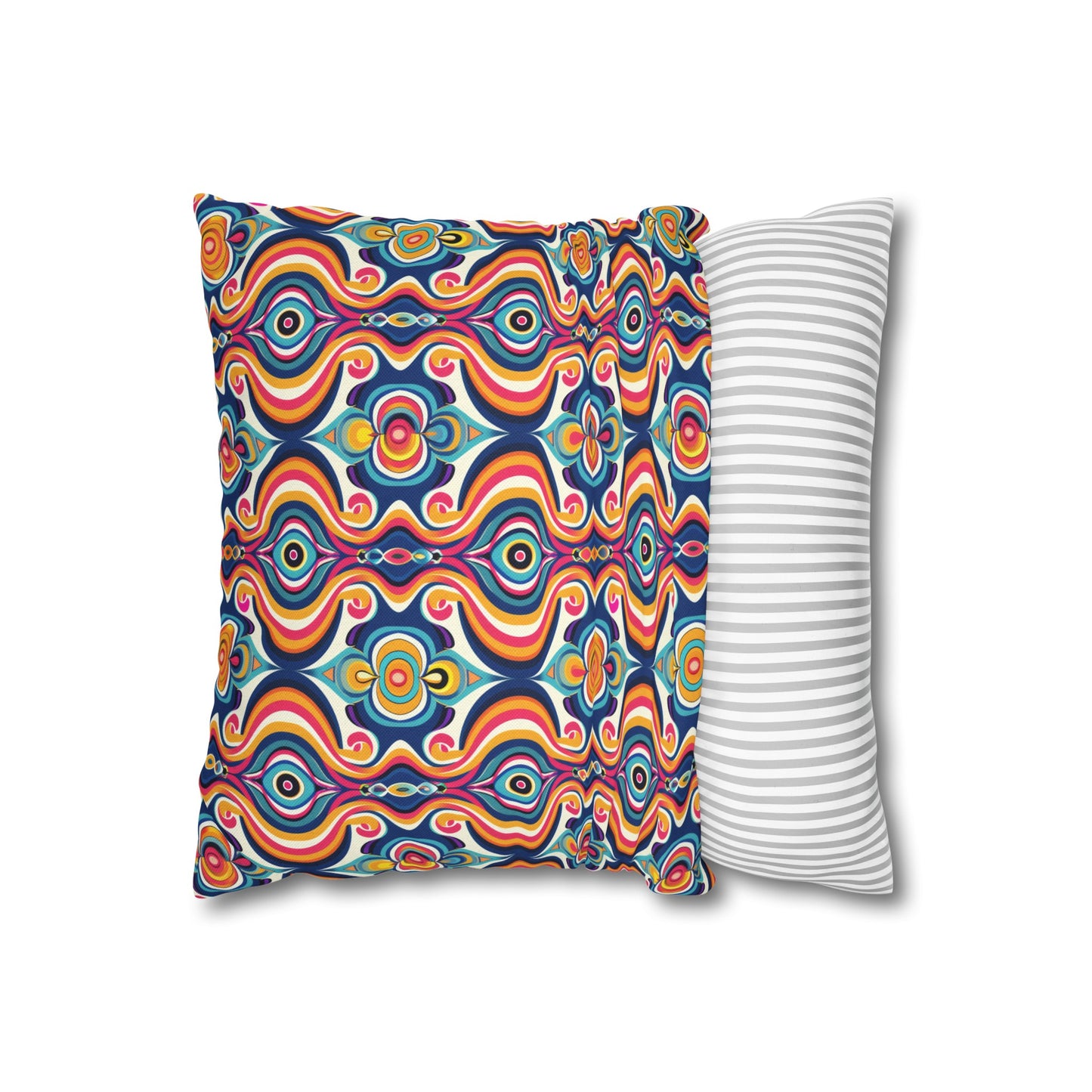 Vibrant Retro Waves with Colorful Geometric Pattern Spun Polyester Square Pillowcase 3 Sizes