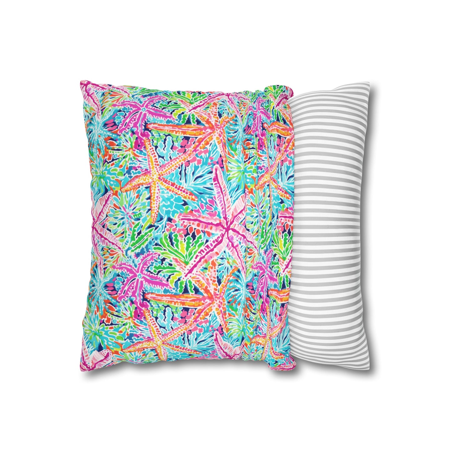 Oceanic Opulence: Vibrant Watercolor Starfish in a Sea of Color Spun Polyester Square Pillowcase 4 Sizes