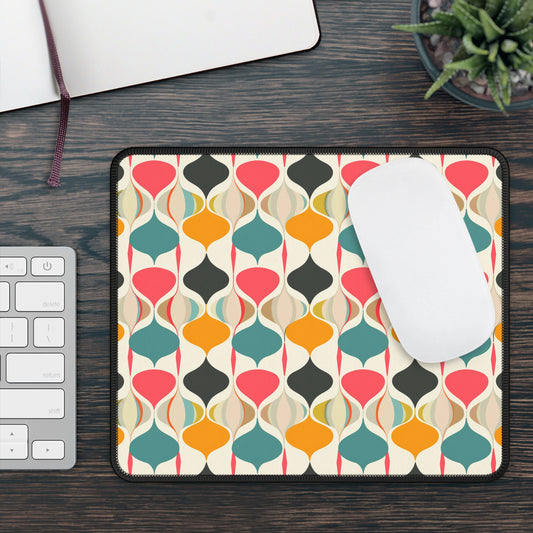 Retro Spring Vibes Mid-Century Modern Pattern in Vibrant Colors Gaming Mouse Pad with Finished Edges