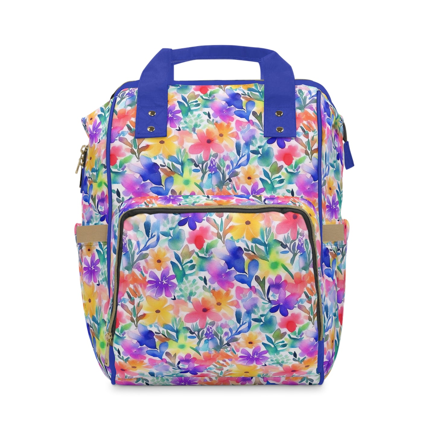 Radiant Watercolor Blooms: Bright and Vivid Floral Design Multifunctional Diaper Backpack