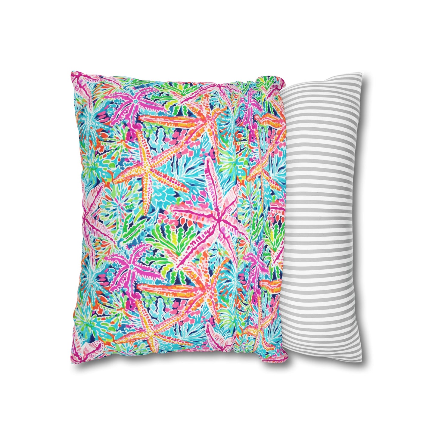 Oceanic Opulence: Vibrant Watercolor Starfish in a Sea of Color Spun Polyester Square Pillowcase 4 Sizes