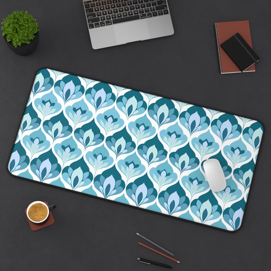 Serene Leaf Motifs Cascading in Cool Hues of Oceanic Blues Extended Gaming Mouse Pad  Desk Mat  - 3 Sizes