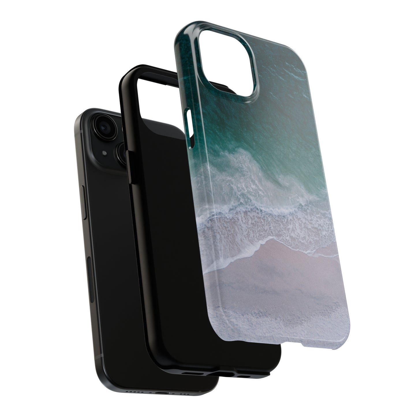 Ocean's Embrace: Deep Green Waters with White Waves Crashing onto the Beach Design Iphone Tough Phone Case