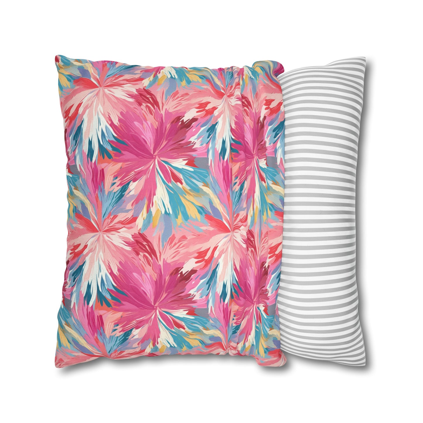 Whispering Sunset: Muted Pinks, Blues, and Gold Watercolor Flowers Spun Polyester Square Pillowcase 4 Sizes