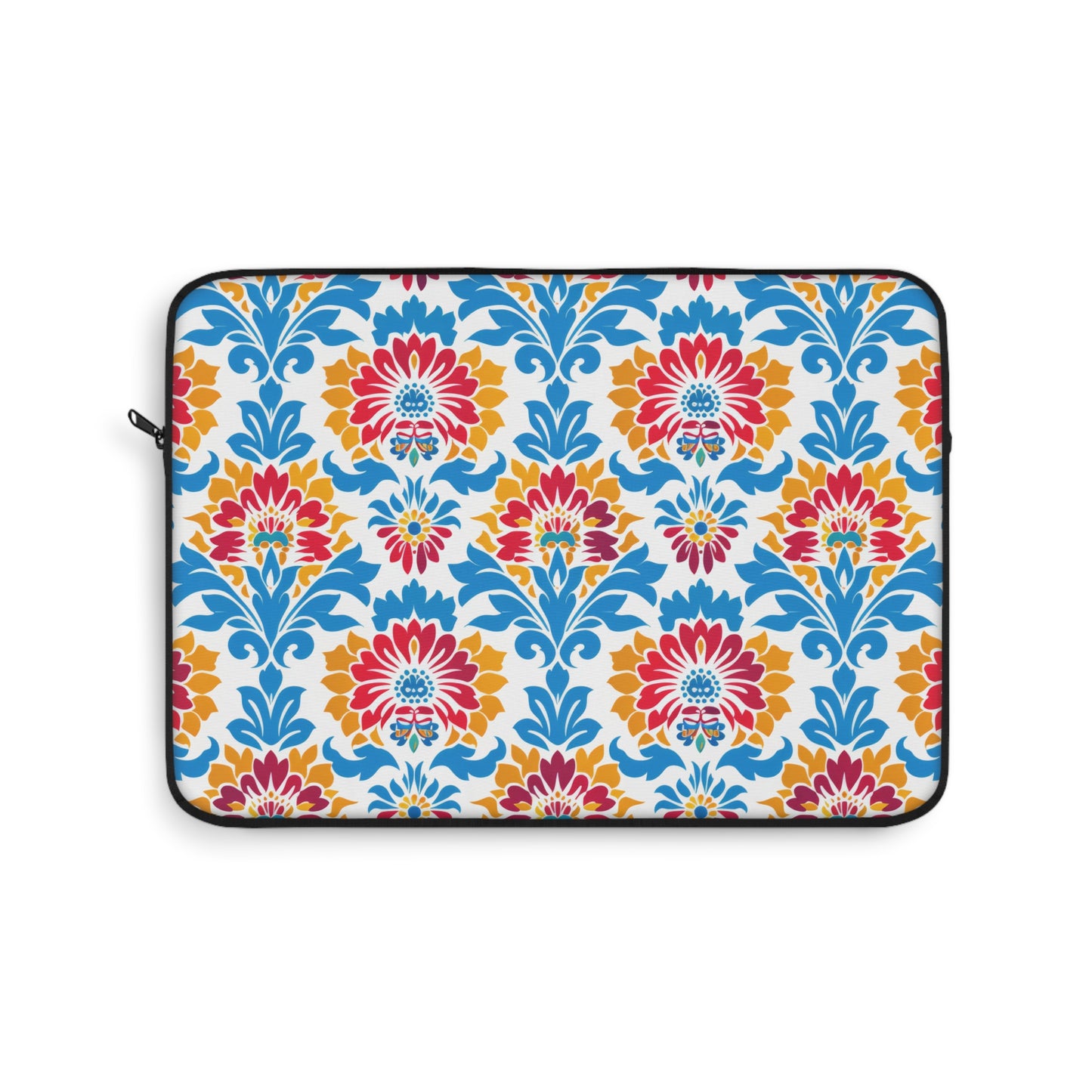 Bright Bouquet of Whimsy in Lively Hues of Red and Blue Flowers with Yellow Accents Laptop or Ipad Protective Sleeve 3 Sizes Available