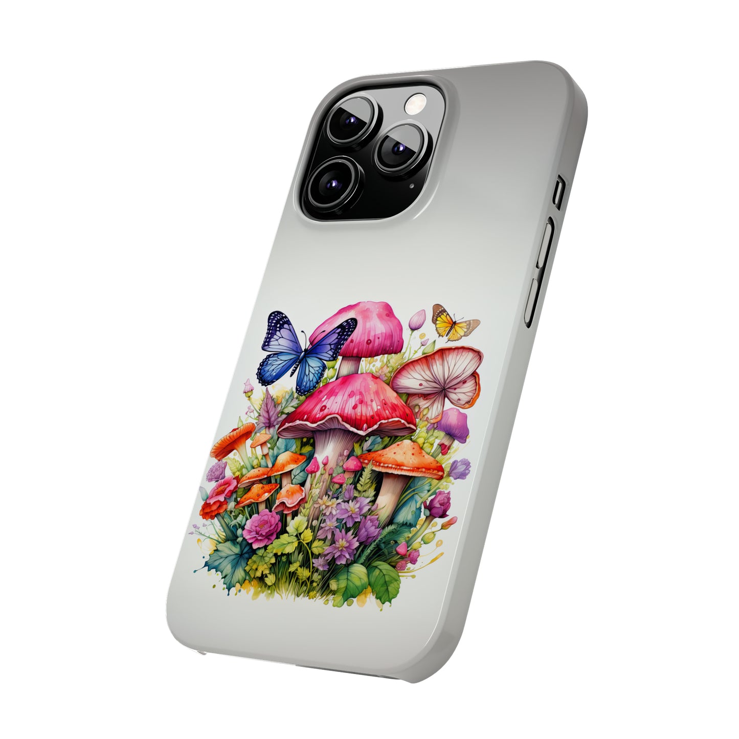 Magical Mushroom Oasis Where Flowers Bloom Amongst Butterflies Iphone 15-12 Slim Phone Case