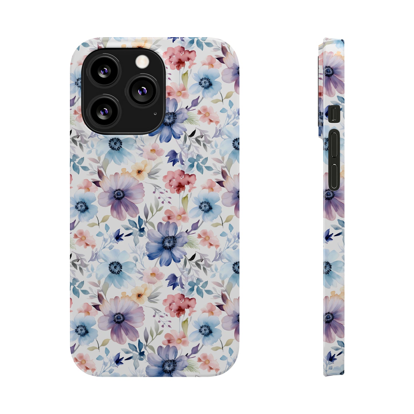 Pastel Pink Purple and Blue Watercolor Flowers Iphone 15-12 Slim Phone Case