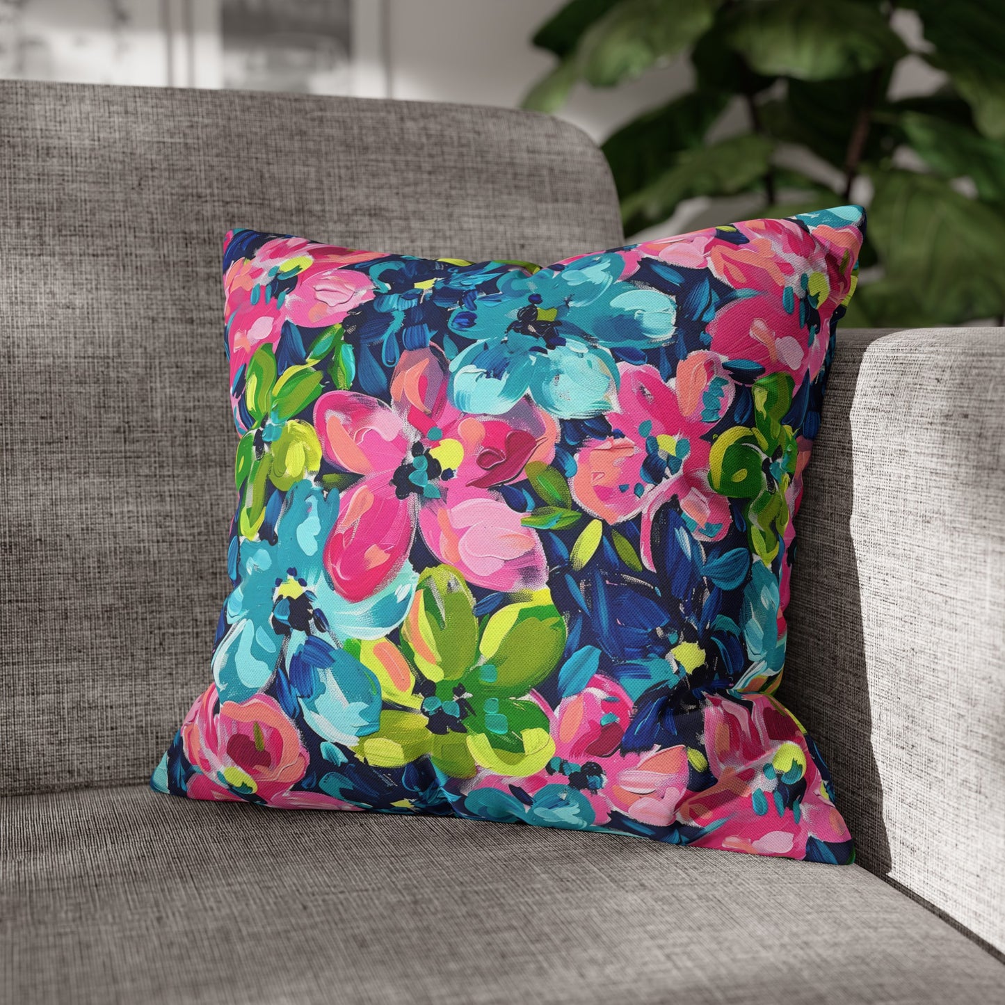 Dusk Blossoms: Moody Pink, Blue, and Yellow Watercolor Flowers Spun Polyester Square Pillowcase 4 Sizes