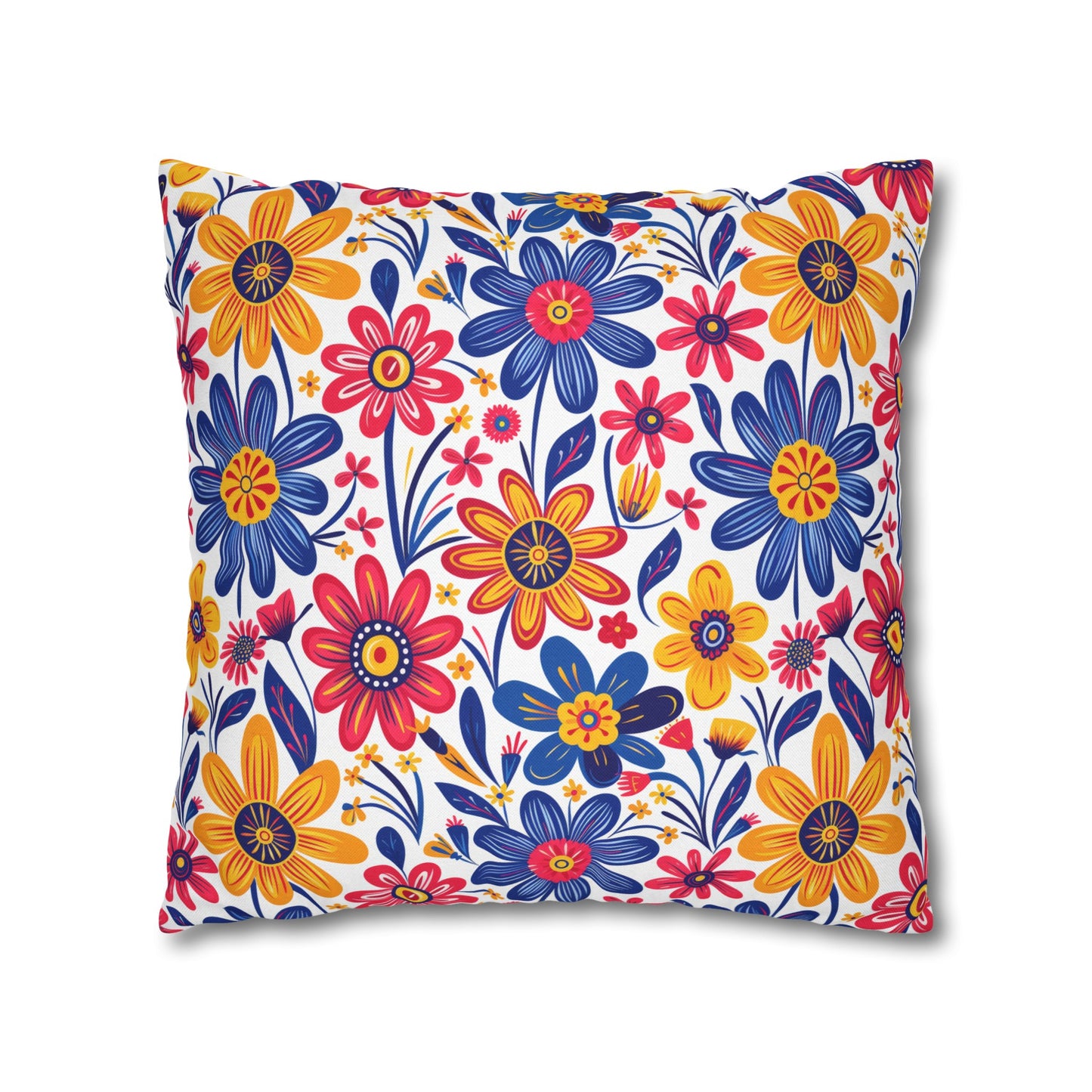 Vivid Blossom Bouquet: Large Hand-Drawn Spring Flowers Bursting with Vibrant Colors Spun Polyester Square Pillowcase 4 Sizes