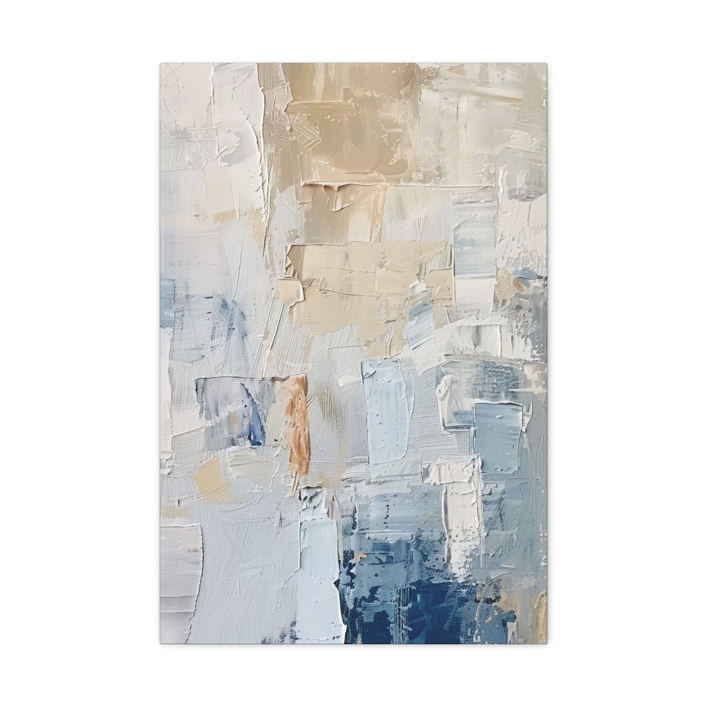 Bold Contrasts Abstract Tan, Grey and Blue Color Blocking with Heavy Strokes Print on Canvas Gallery - 13 Sizes