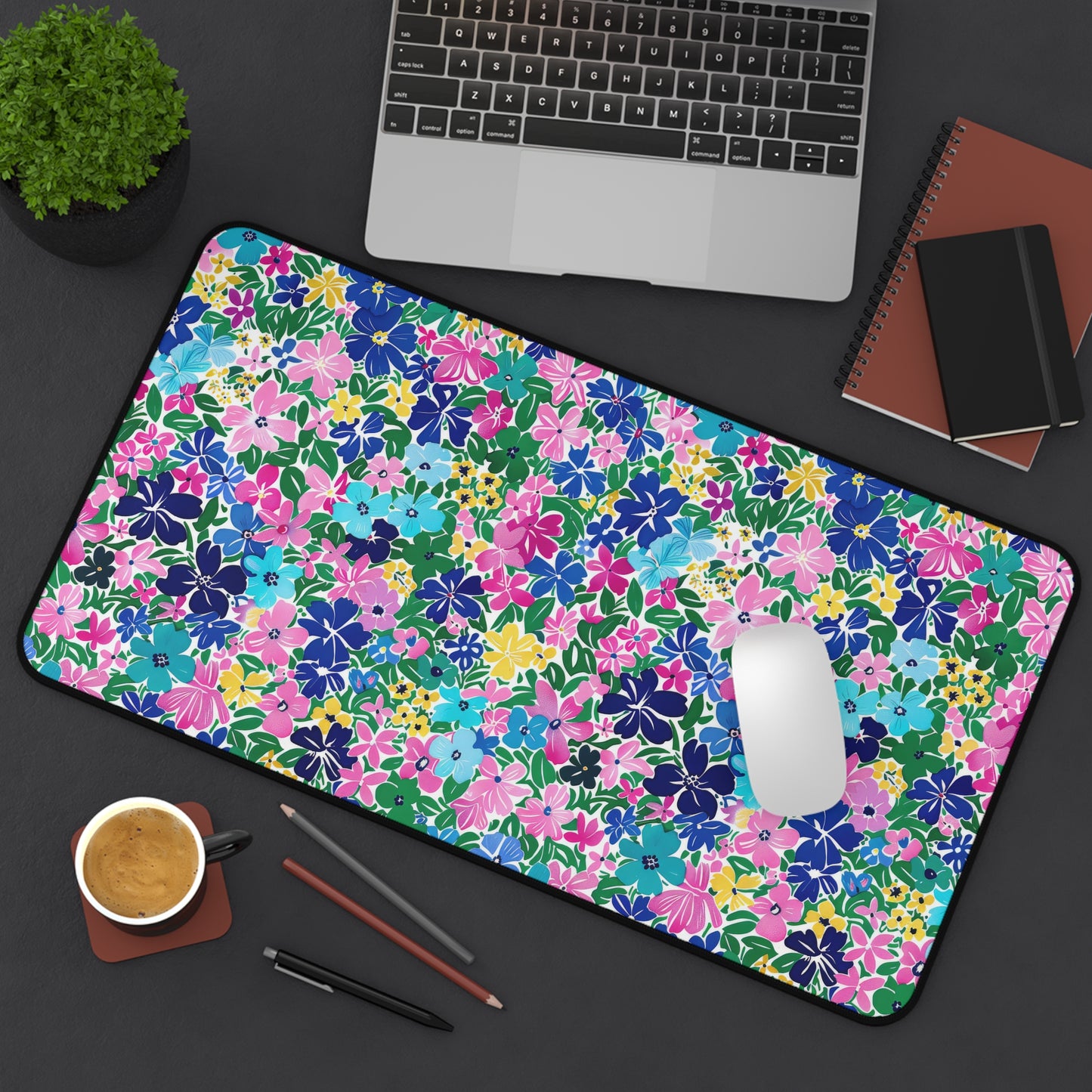 Rainbow Blooms: Vibrant Multi-color Watercolor Flowers in Full Bloom Desk Mat Extended Gaming Mouse Pad - 3 Sizes