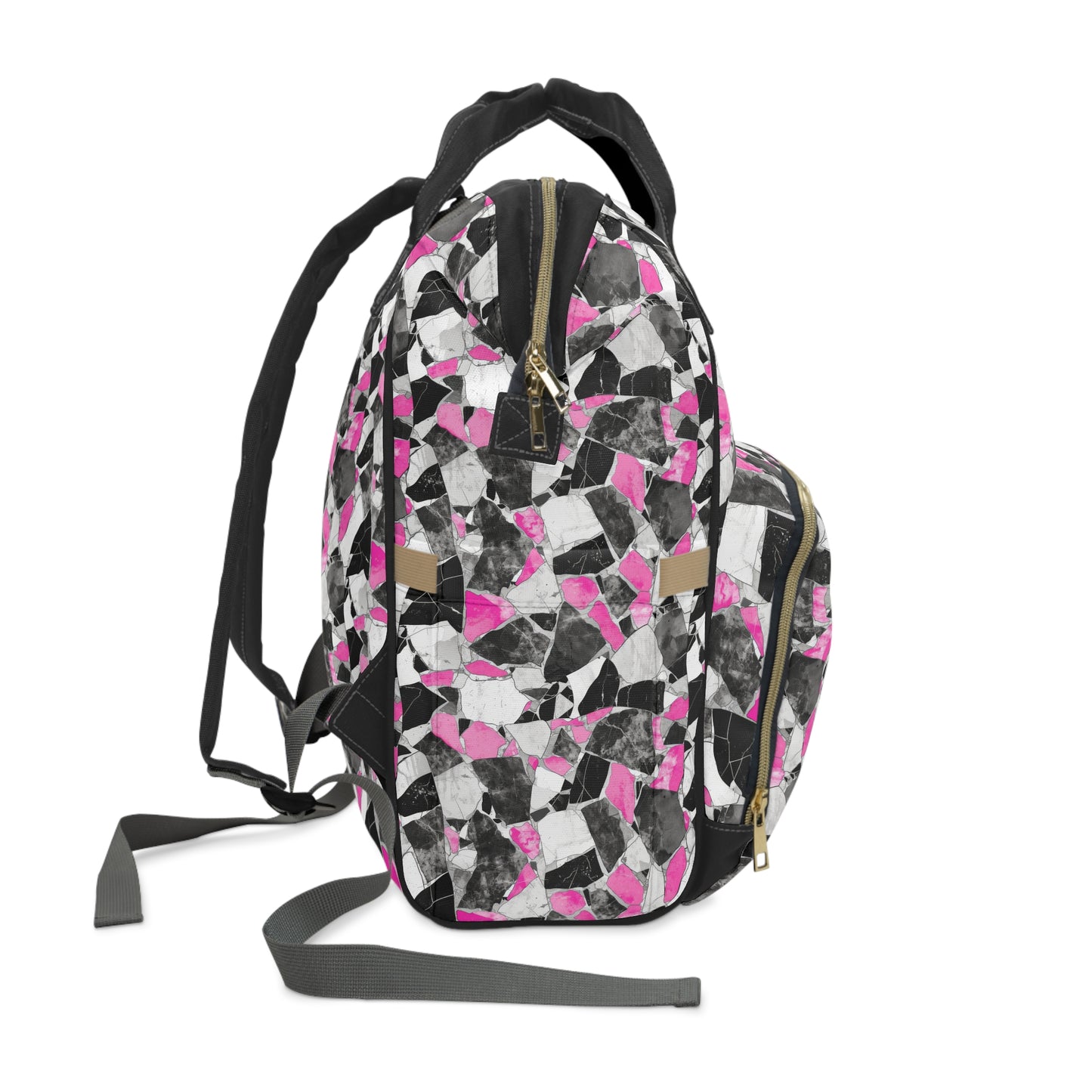 Chic Pink and Gray Mosaic Design Multifunctional Diaper Backpack