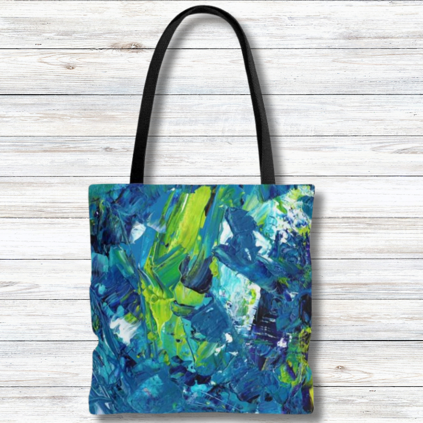 Oceanic Harmony: Abstract Blue and Green  - Canvas Tote 3 Sizes