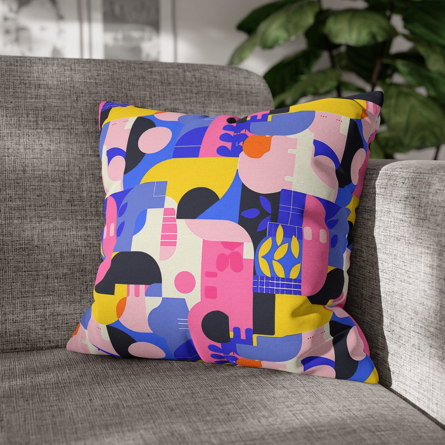 Pop Art in Vibrant Bold Geometric Colors Spun Polyester Square Pillowcase 4 Sizes