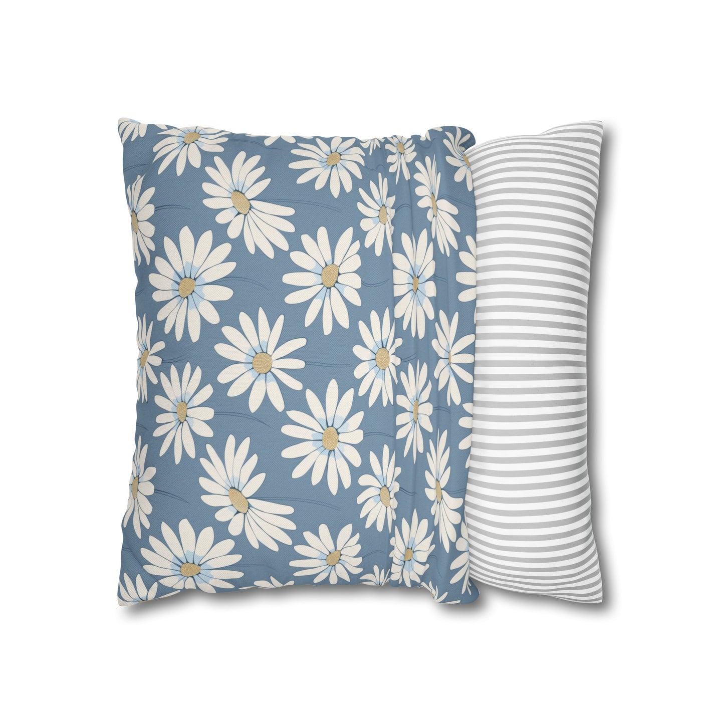 Charming White Daisies on a Soft Blue BackgroundSpun Polyester Square Pillowcase 4 Sizes