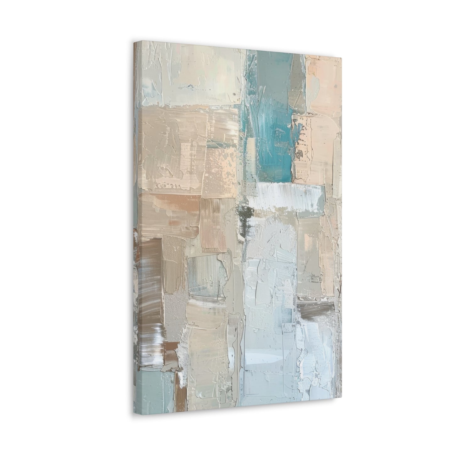 Bold Contrasts Abstract Grey Teal and Tan Color Blocking with Bold, Heavy Strokes Print on Canvas Gallery - 13 Sizes