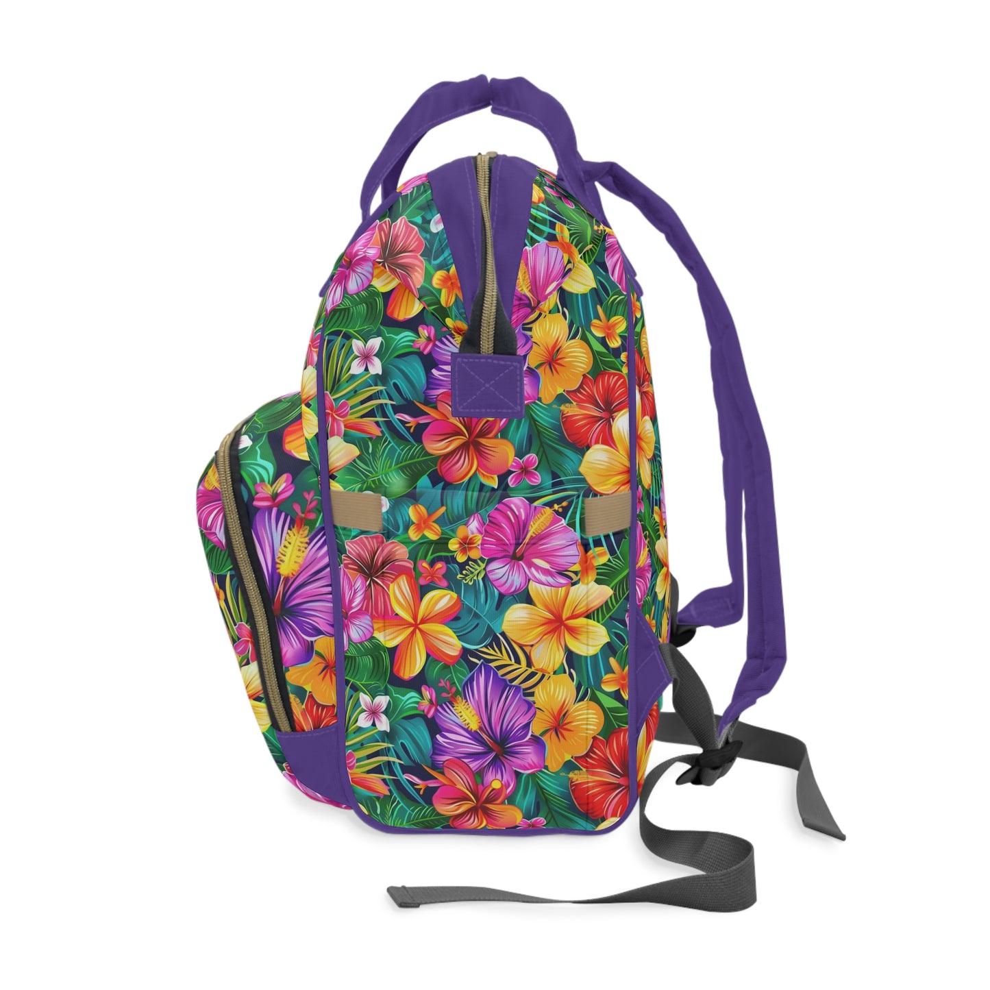 Tropical Radiance: Vibrant Hibiscus Blossoms Multifunctional Diaper Backpack