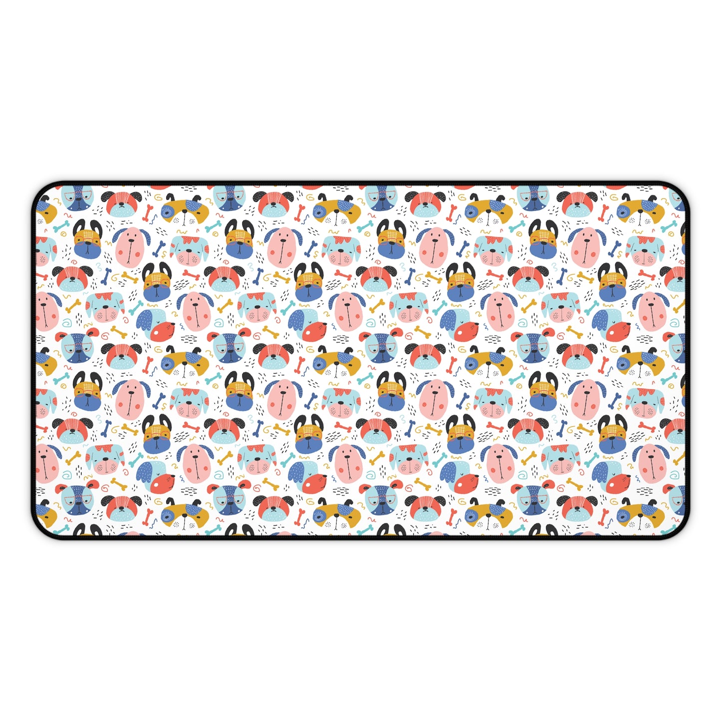 Adorable Canine Characters: Cartoon Faces of Dogs - Desk Mat Extended Gaming Mouse Pad 3 Sizes