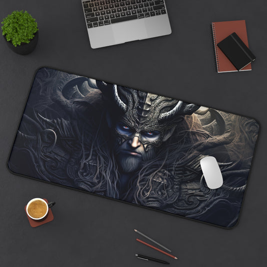 Gothic Norse Warrior Fierce Viking God with Intricate Horned Helmet - Desk Mat Extended Gaming Mouse Pad 3 Sizes