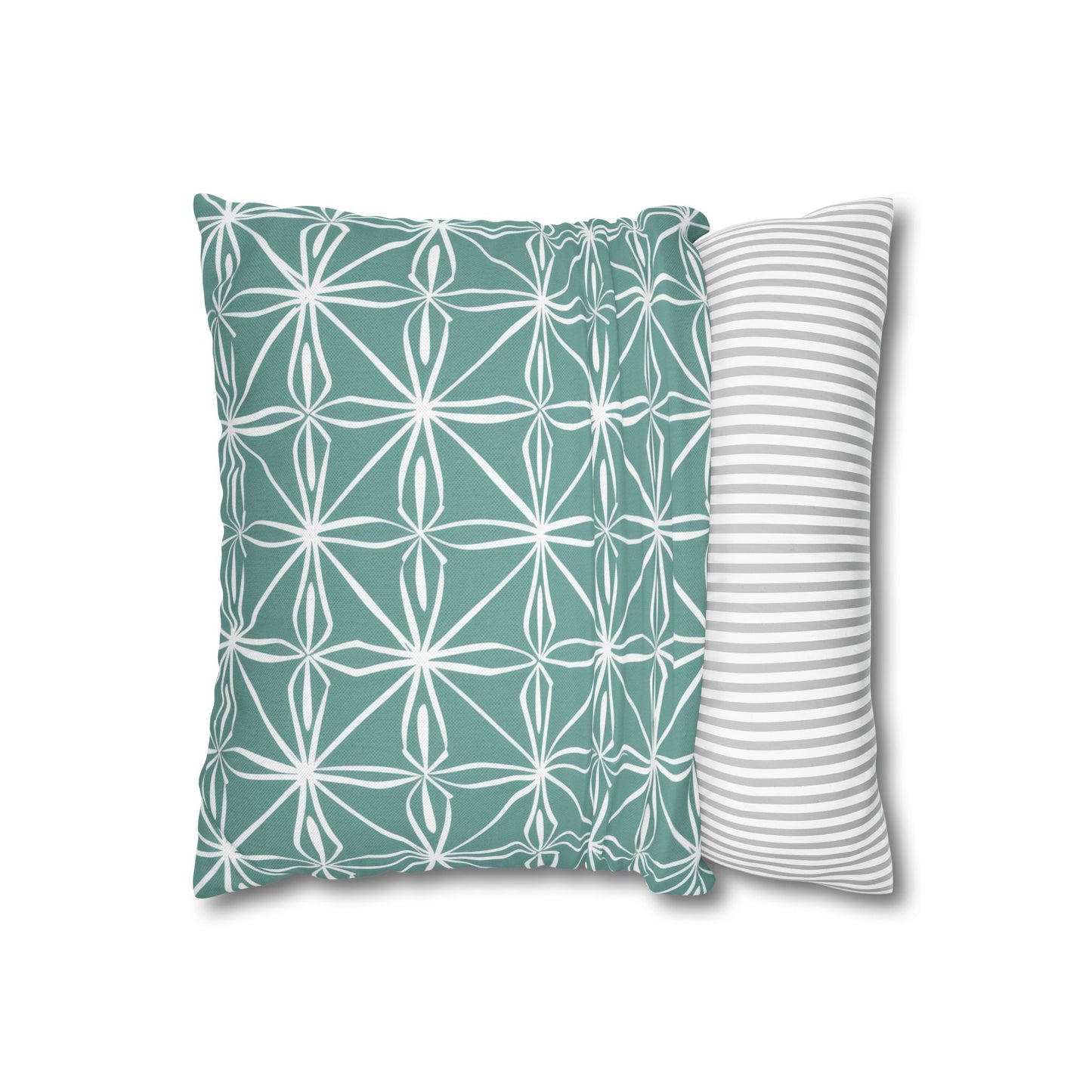 Elegant Minimalist Geometric Line Art in White and Teal Pattern Spun Polyester Square Pillowcase 4 Sizes