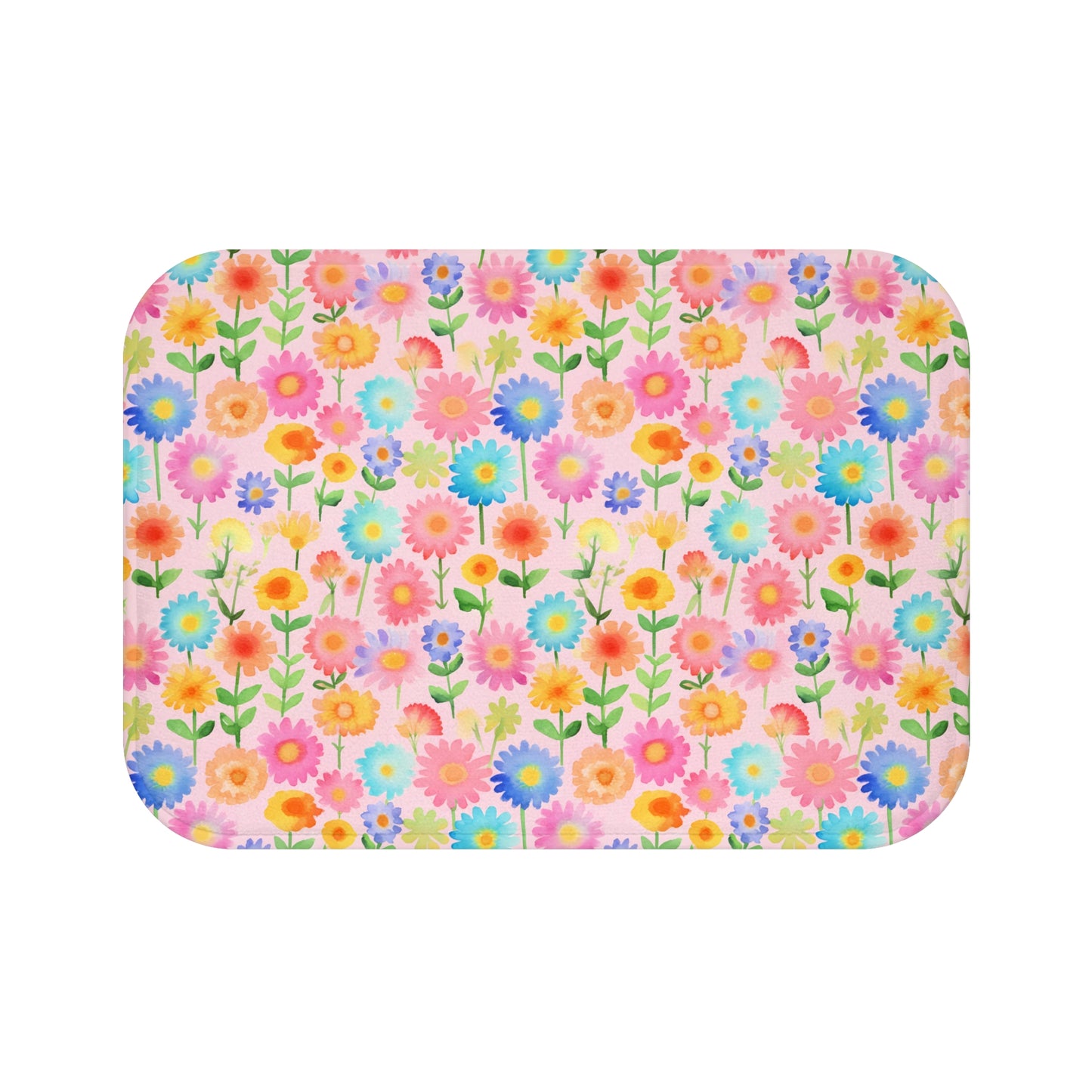 Lively Watercolor Blooms: Vibrant Tiny Flowers Bursting with Color Design  - Bathroom Non-Slip Mat 2 Sizes