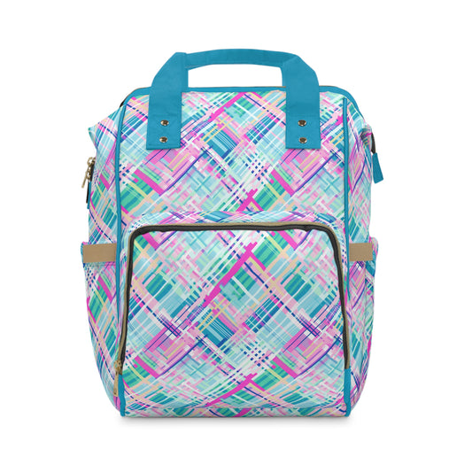 Whimsical Plaid Spectrum: Bright Pinks, Blues, and Greens in Abstract Multifunctional Diaper Backpack