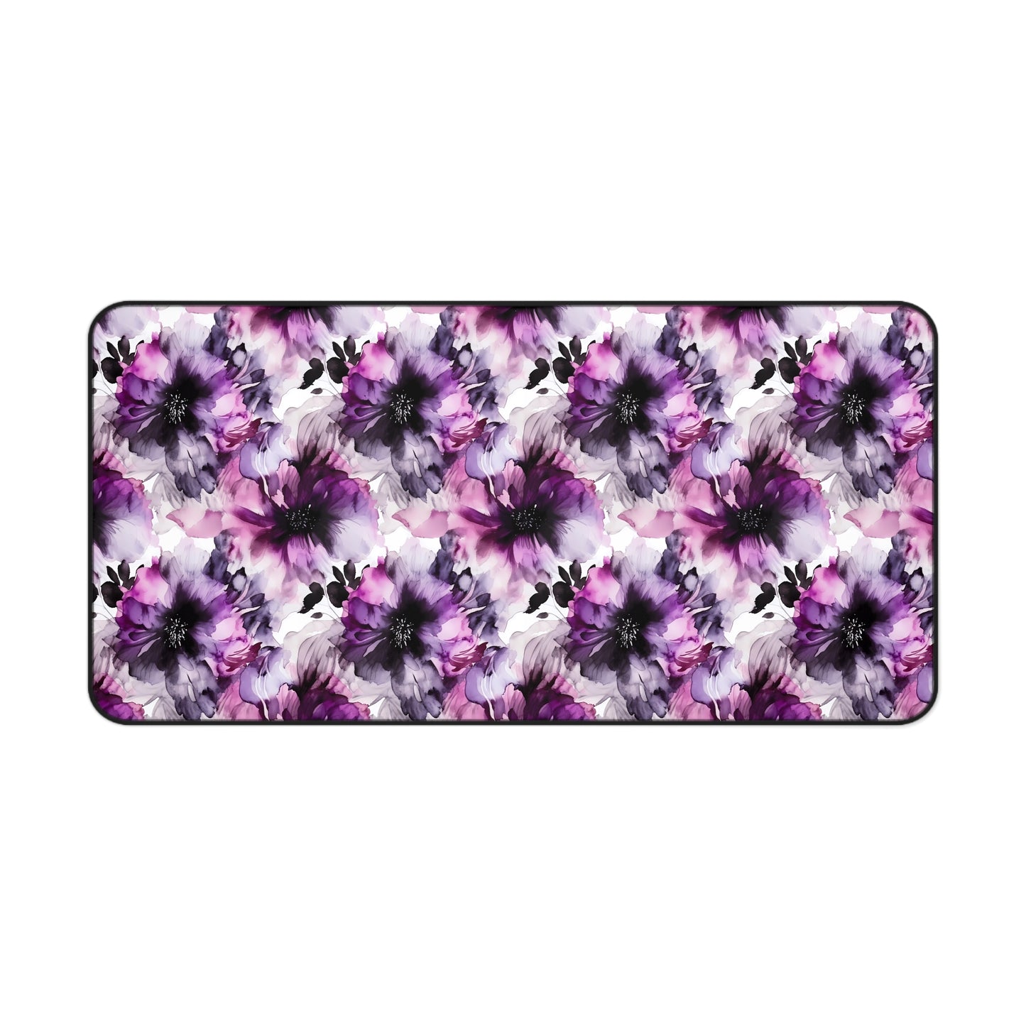 Regal Splendor: Large Purple and Grey Watercolor Flower Design - Desk Mat Extended Gaming Mouse Pad 3 Sizes