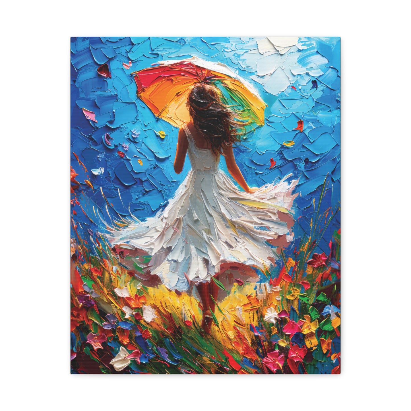 Spring Storm with Women Dancing in Field of Vibrant Spring Flowers Oil Painting Print on Canvas Gallery - 12 Sizes