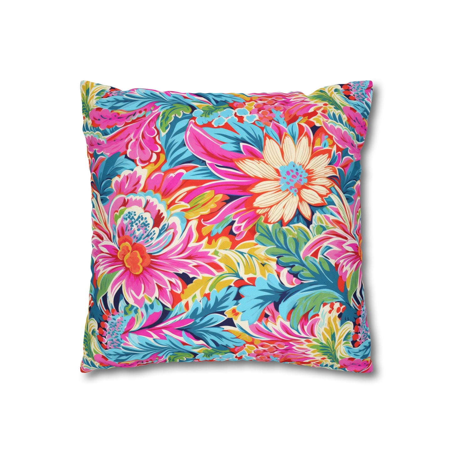 Coastal Summer Blooms: Bright Floral Watercolors in Coastal Hues Spun Polyester Square Pillowcase 4 Sizes