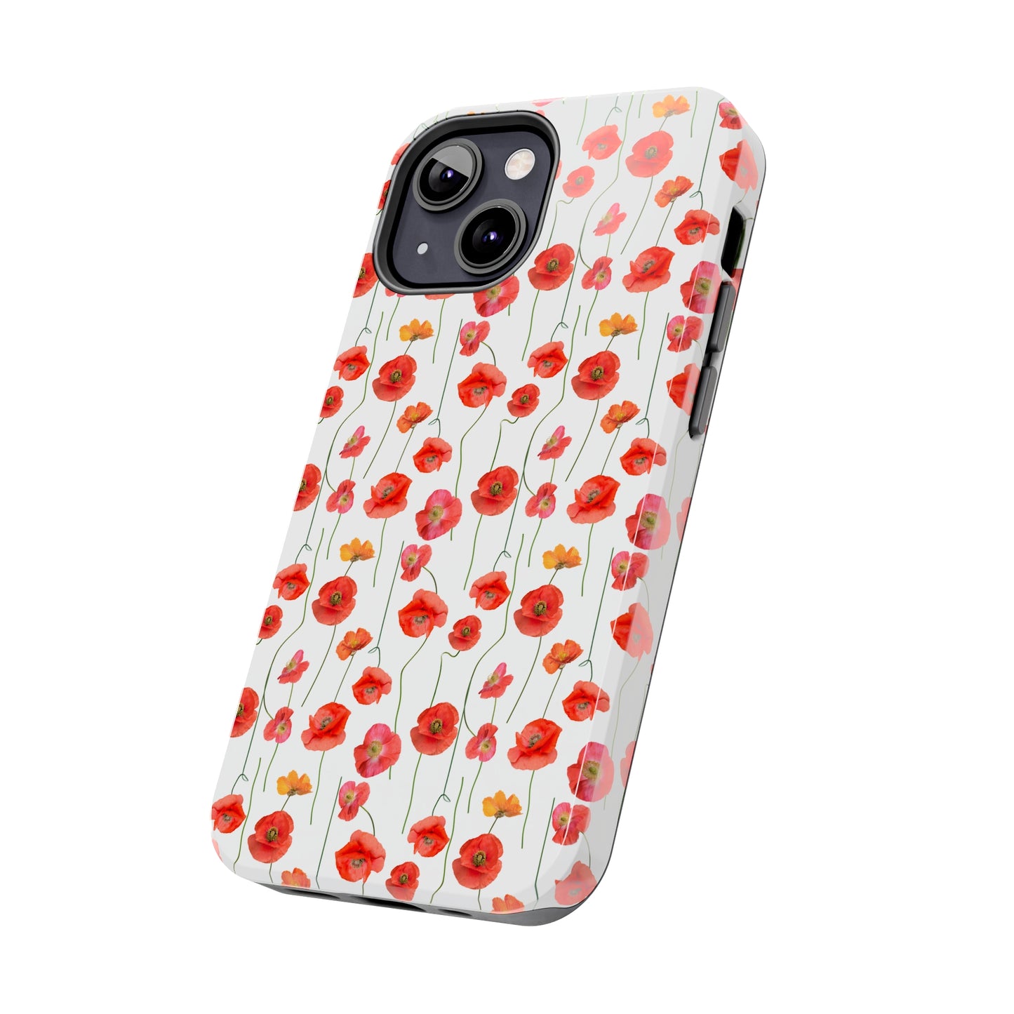 Vivid Elegance: Bright Red Poppies on a White Background Iphone Tough Phone Case