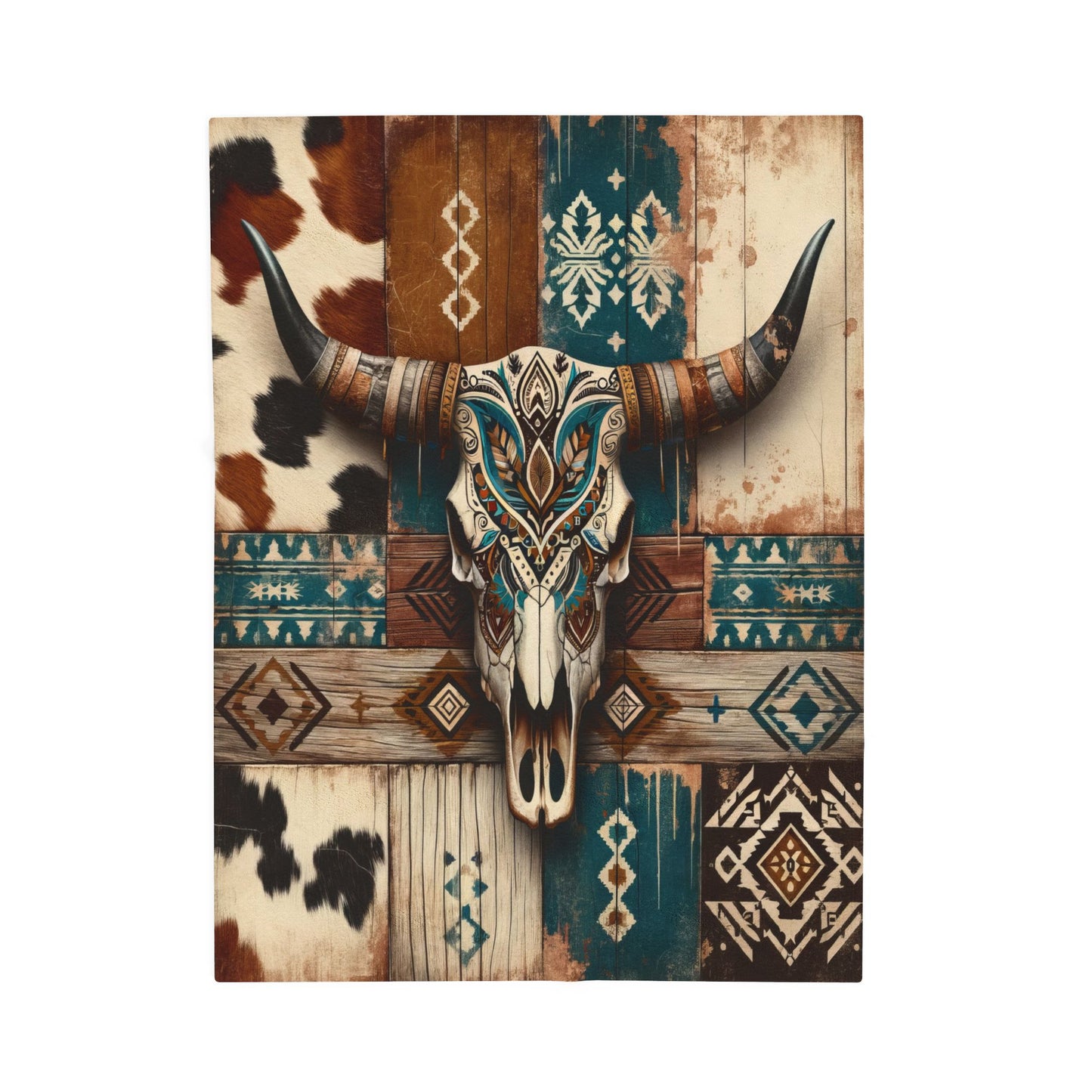 Southwestern Cowgirl Cow Skull Western Velveteen Plush Blanket 3 Sizes