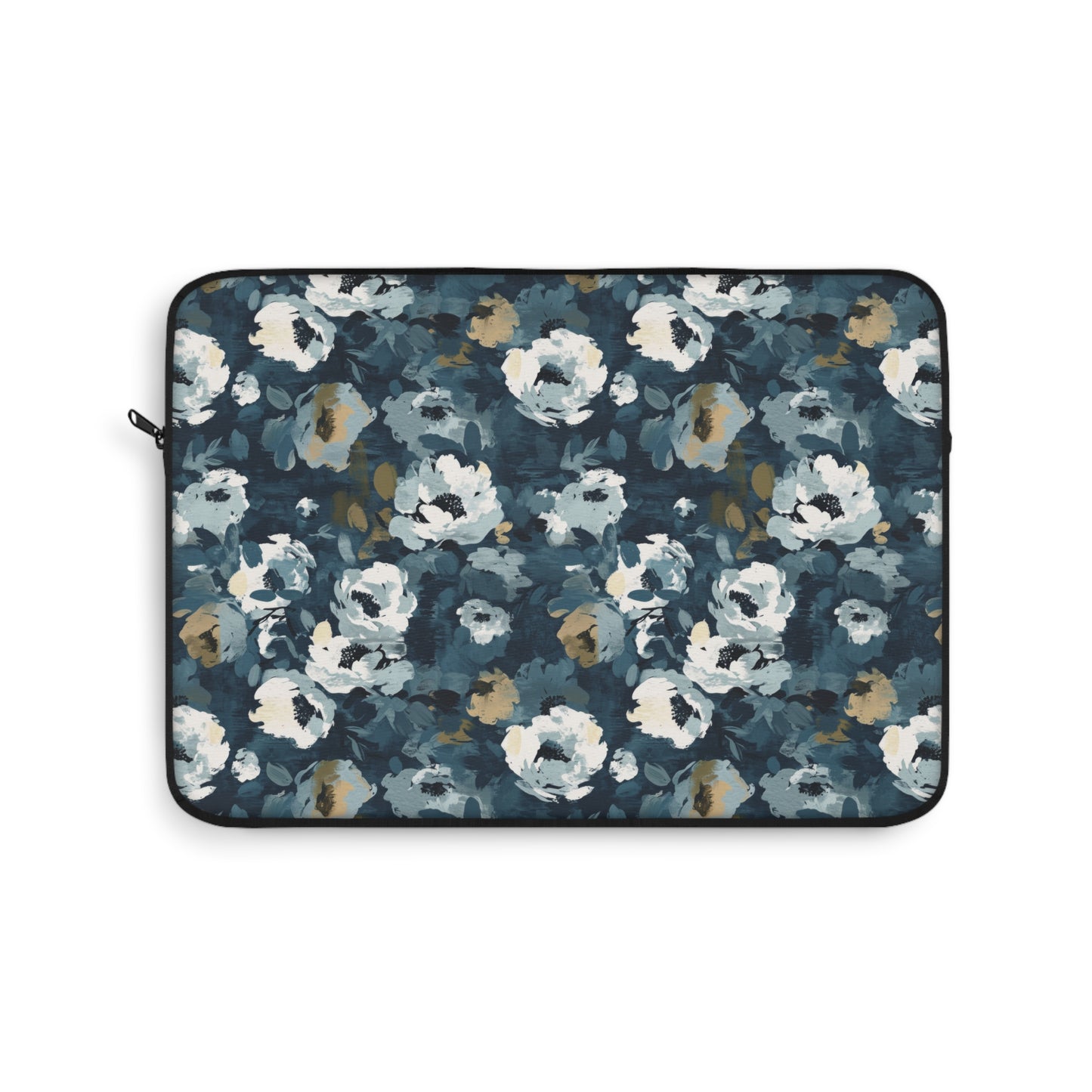 Chic and Artistic Floral Blooms in Shades of Navy, Gray, and Soft Gold Pattern Laptop or Ipad Protective Sleeve 3 Sizes Available